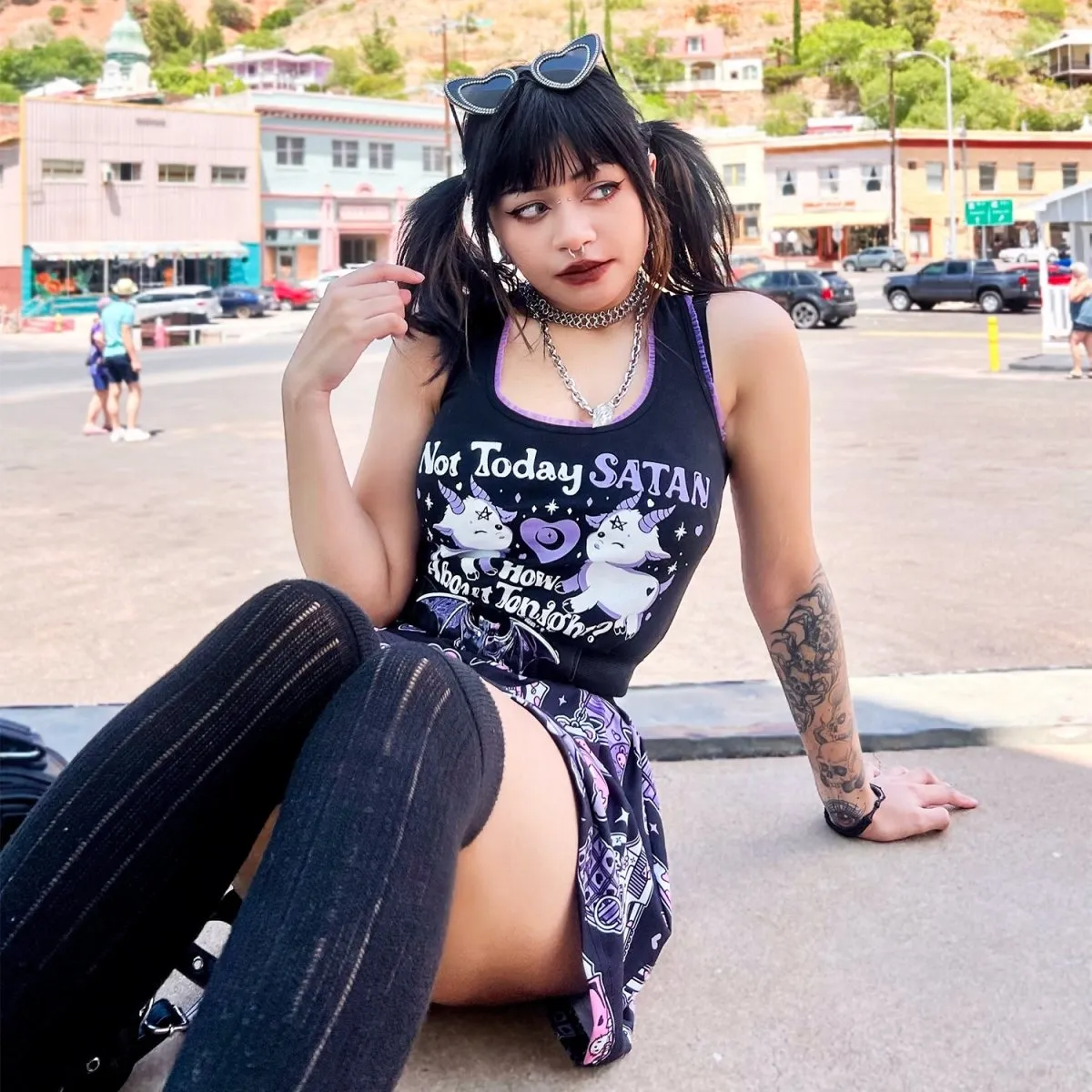 Not Today Satan Purple Lace Crop Cami