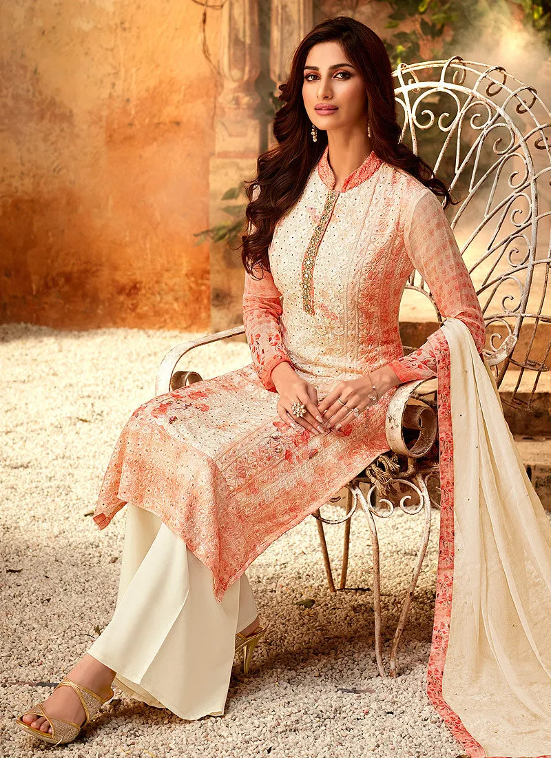 Orange And Cream Multi Embroidered And Printed Designer Palazzo Suit