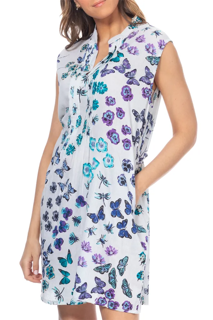 Painted Lady Blue Purple Sleeveless Printed Dress with Butterflies