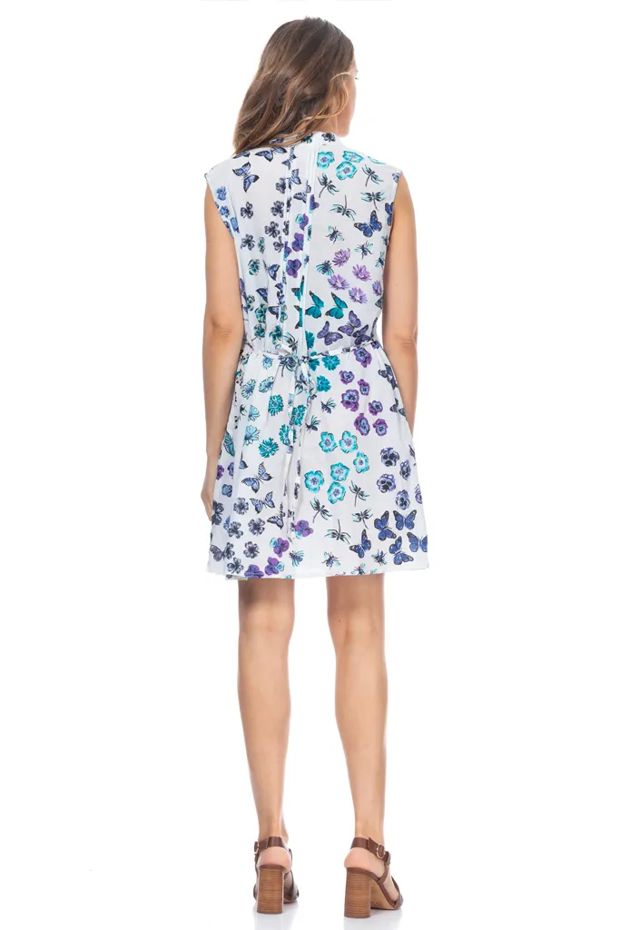 Painted Lady Blue Purple Sleeveless Printed Dress with Butterflies