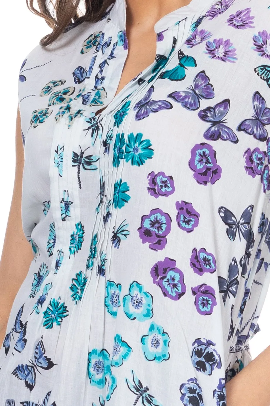 Painted Lady Blue Purple Sleeveless Printed Dress with Butterflies