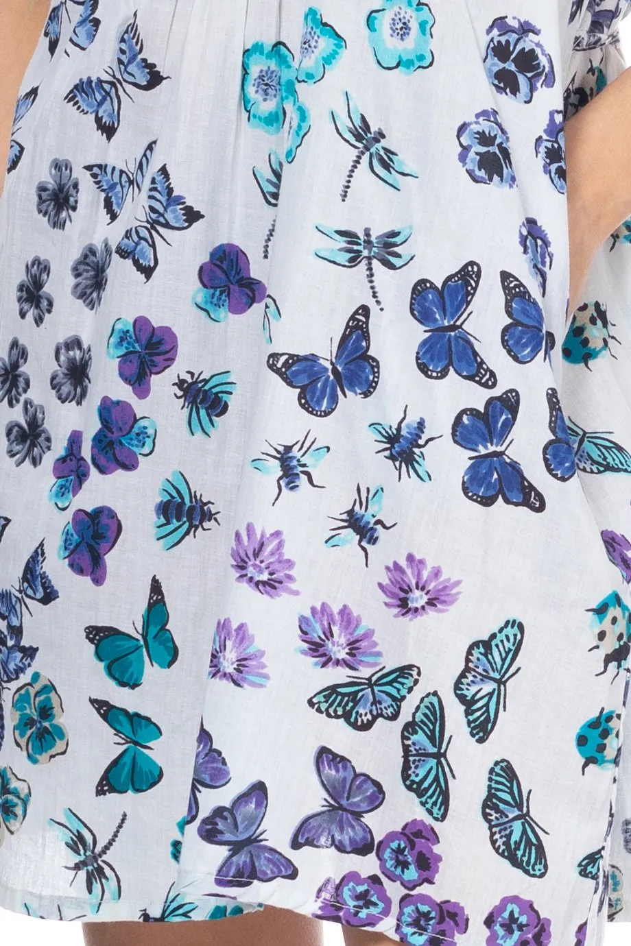 Painted Lady Blue Purple Sleeveless Printed Dress with Butterflies