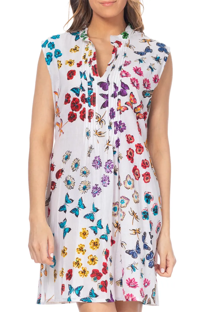 Painted Lady Sleeveless Printed Dress with Butterflies