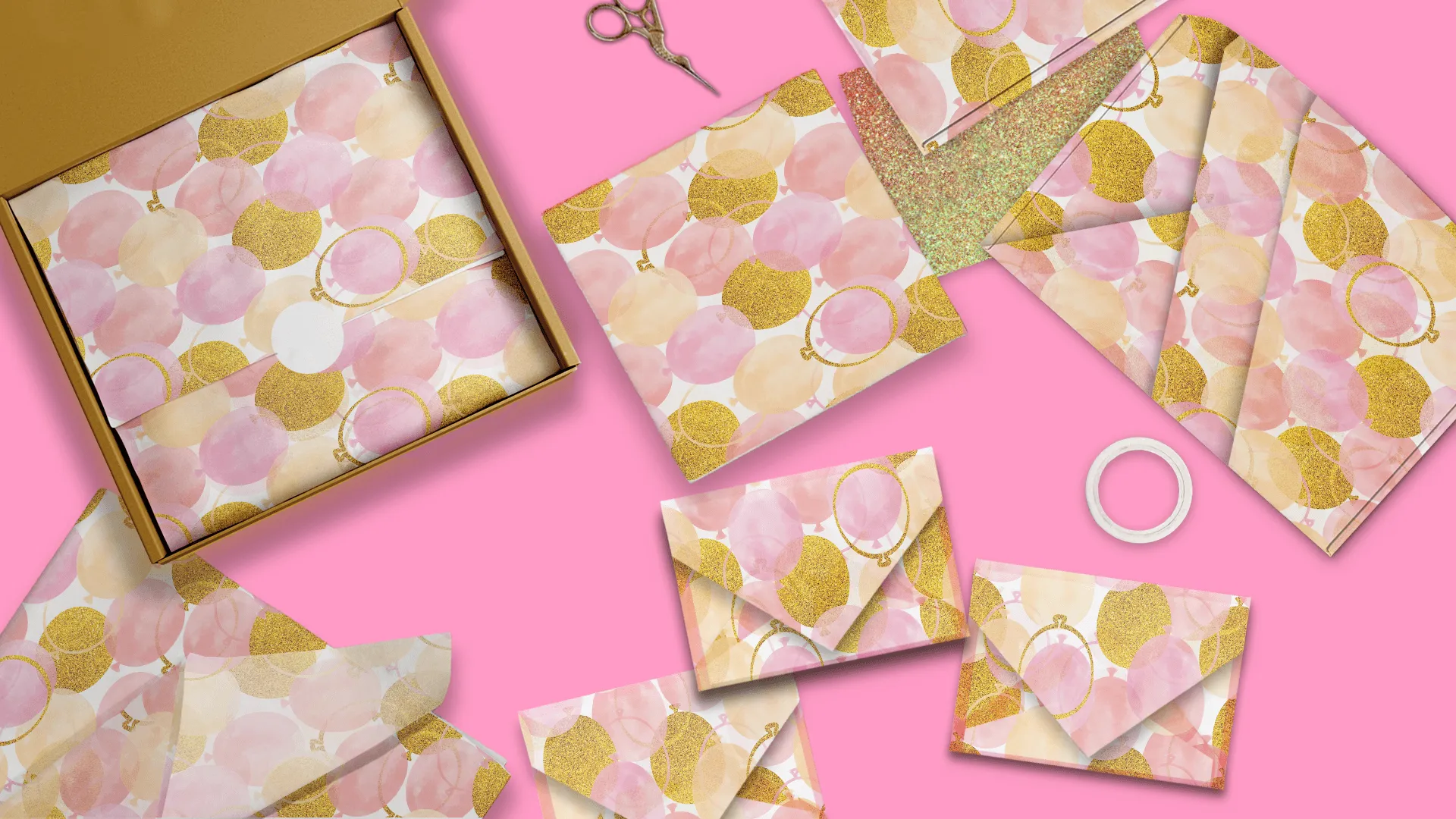 Pink and Gold Balloons Tissue Paper