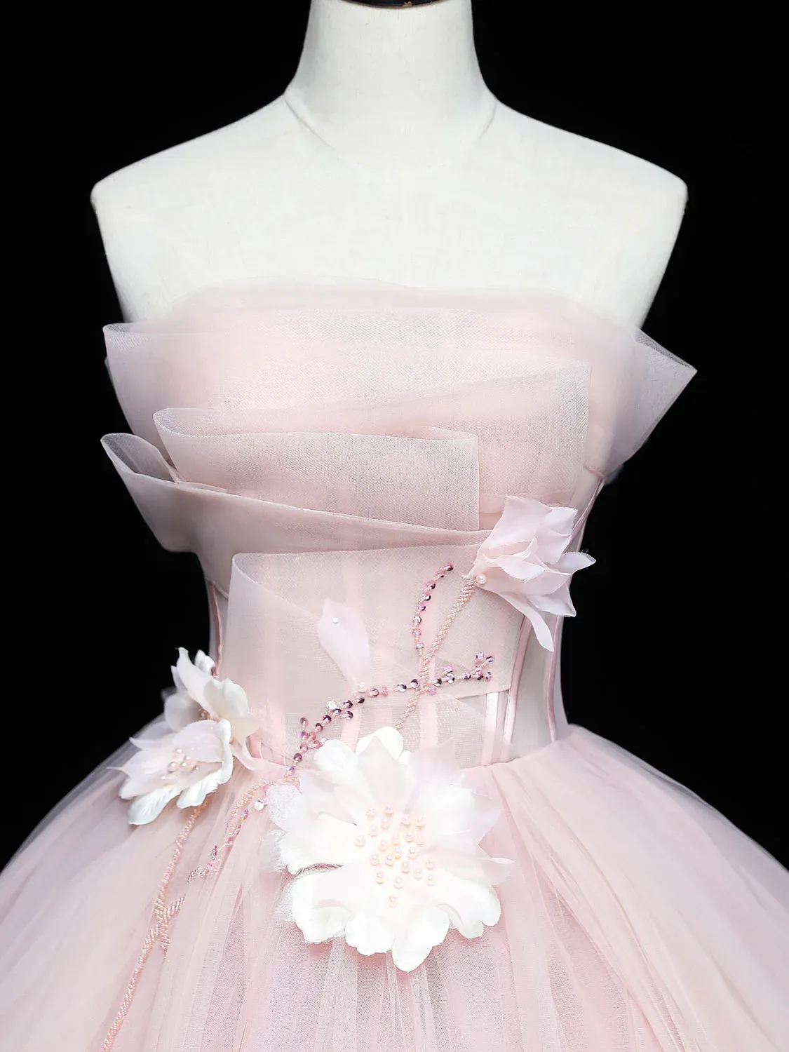 Pink Ball Gown Tulle Sweetheart Long Formal Dress, Pink Formal Dress Wedding Dress