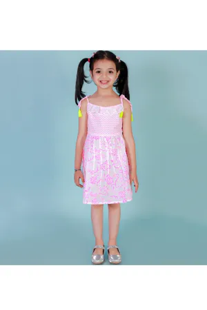 Pink Printed Cotton Shoulder Tie Knot Dress