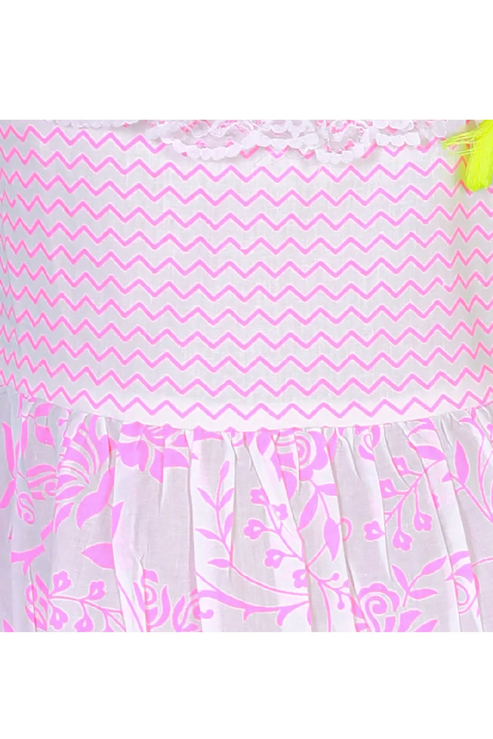 Pink Printed Cotton Shoulder Tie Knot Dress