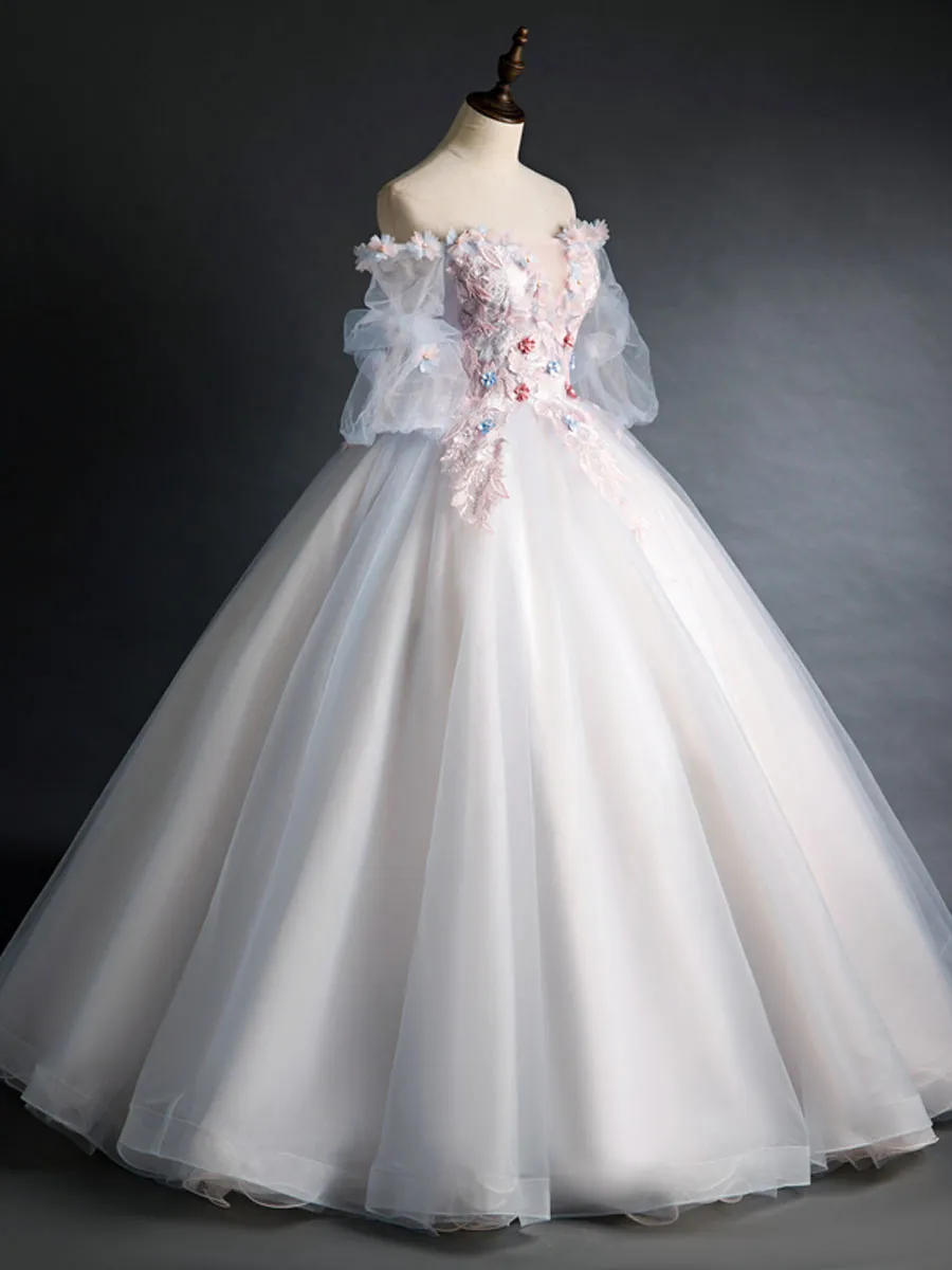 Pink Tulle Lace Applique Long Prom Dress Tulle Lace Sweet 16 Dress