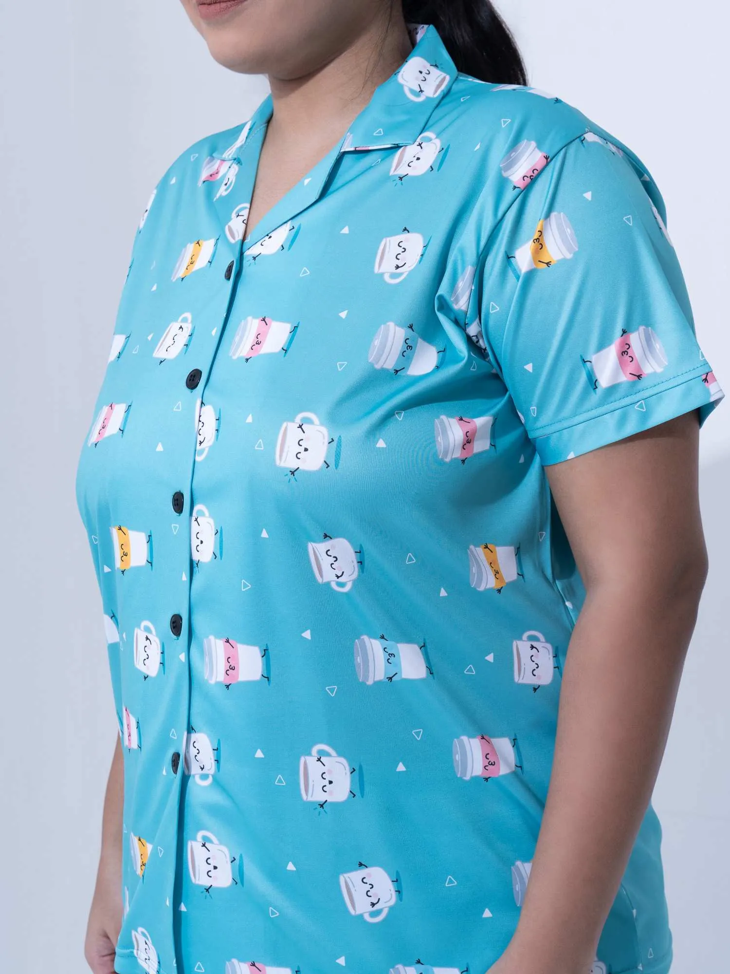 Plus Size Women Coffee Addict Satin Shorts Set