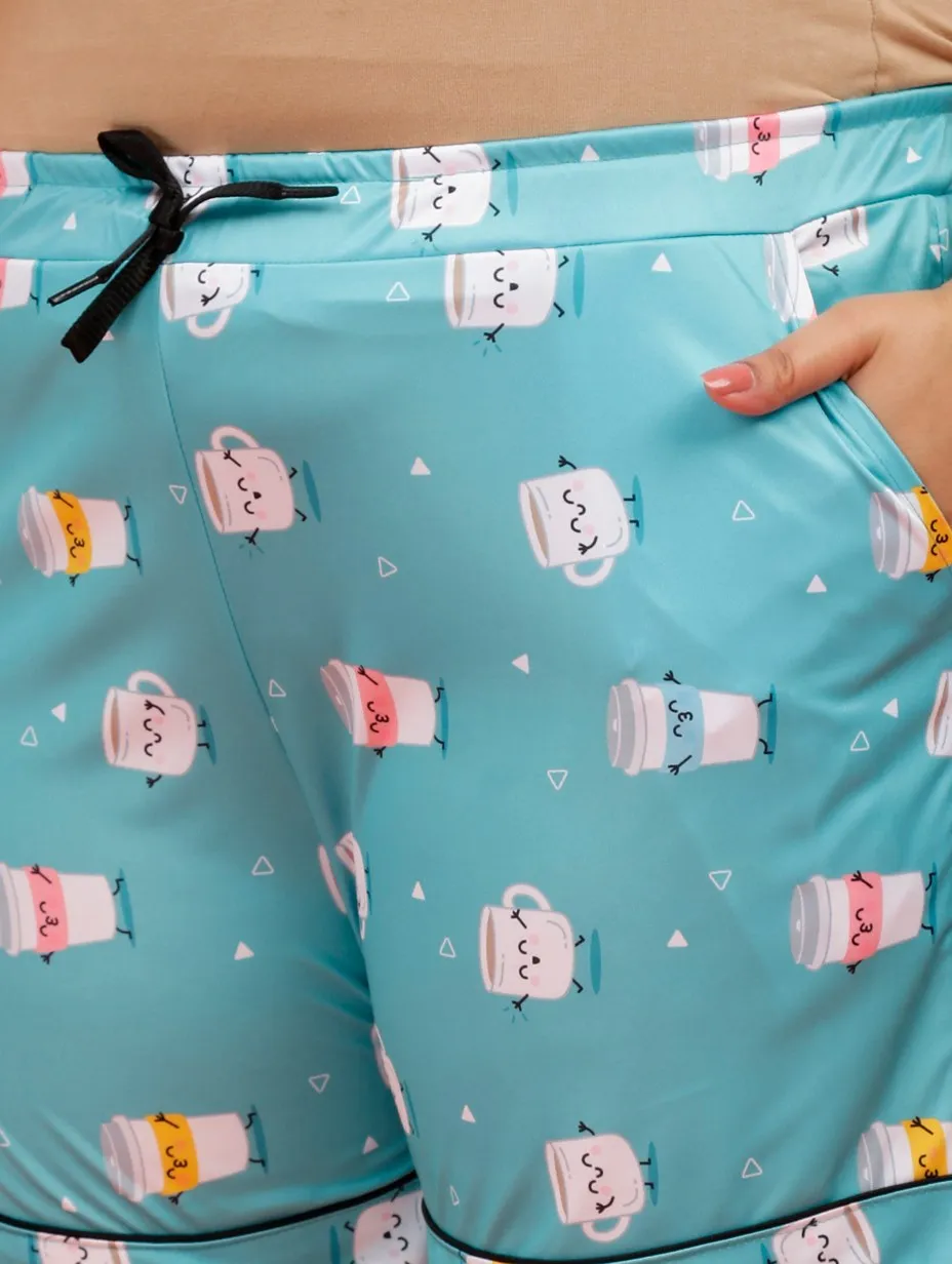 Plus Size Women Coffee Addict Satin Shorts Set