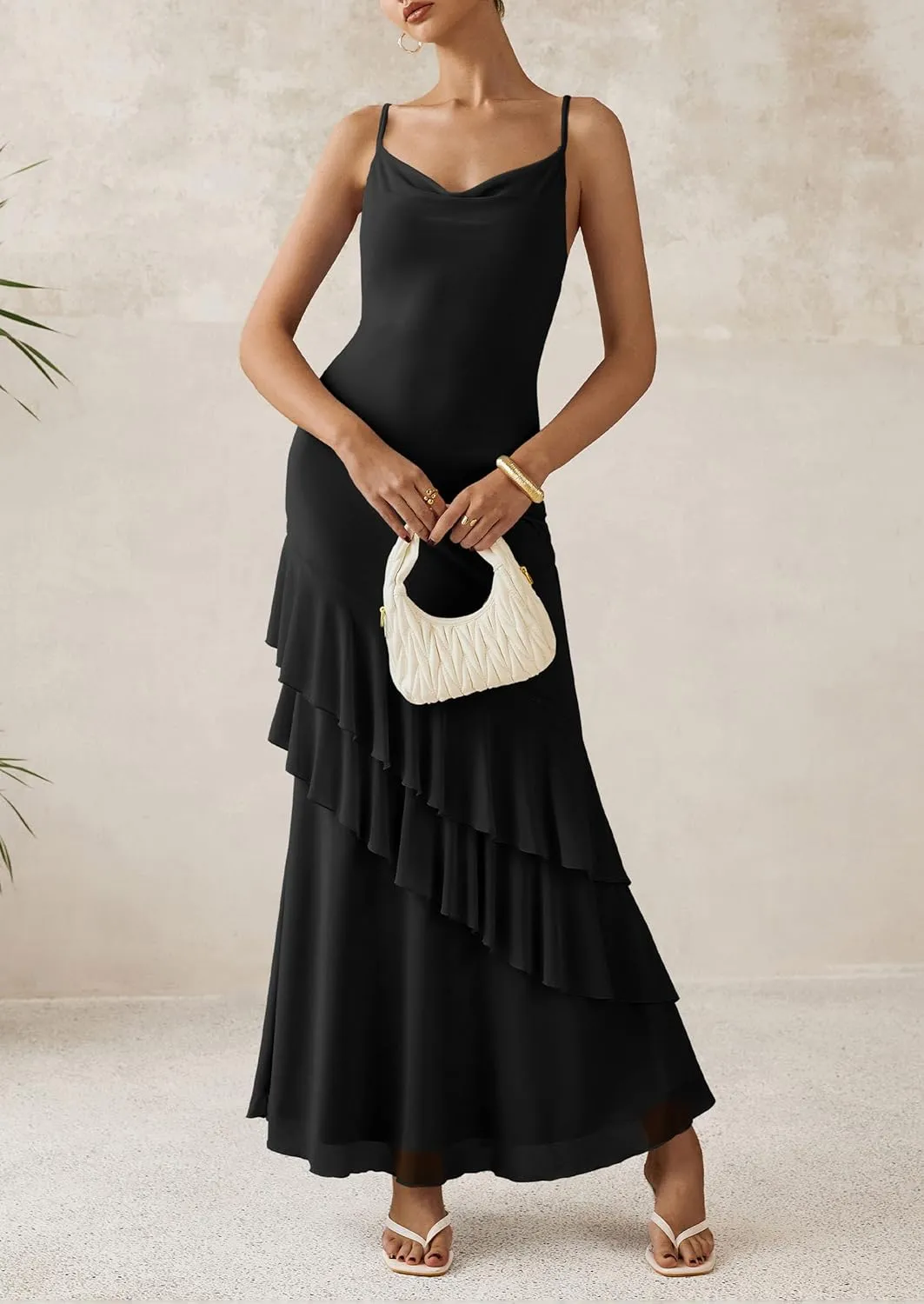 PRETTYGARDEN Maxi Dresses for Women 2025 Floral Beach Sundress Spaghetti Strap Tiered Summer Wedding Guest Long Dress