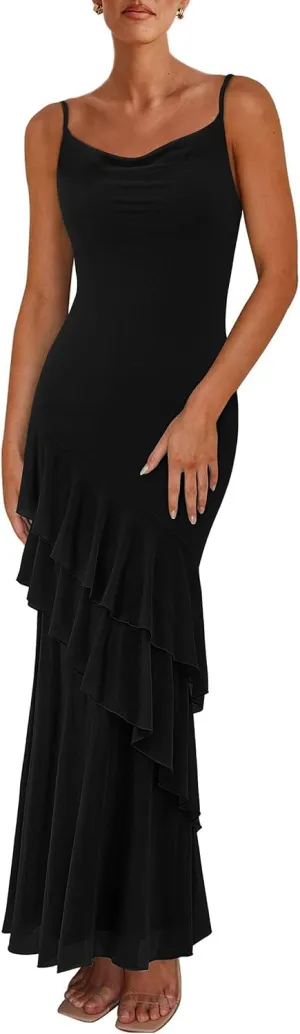 PRETTYGARDEN Maxi Dresses for Women 2025 Floral Beach Sundress Spaghetti Strap Tiered Summer Wedding Guest Long Dress