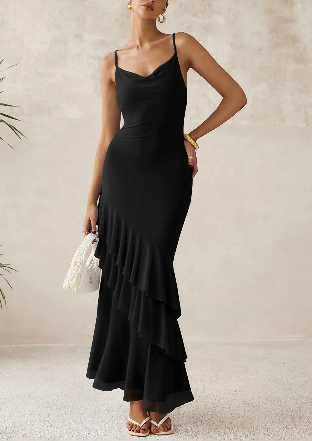 PRETTYGARDEN Maxi Dresses for Women 2025 Floral Beach Sundress Spaghetti Strap Tiered Summer Wedding Guest Long Dress
