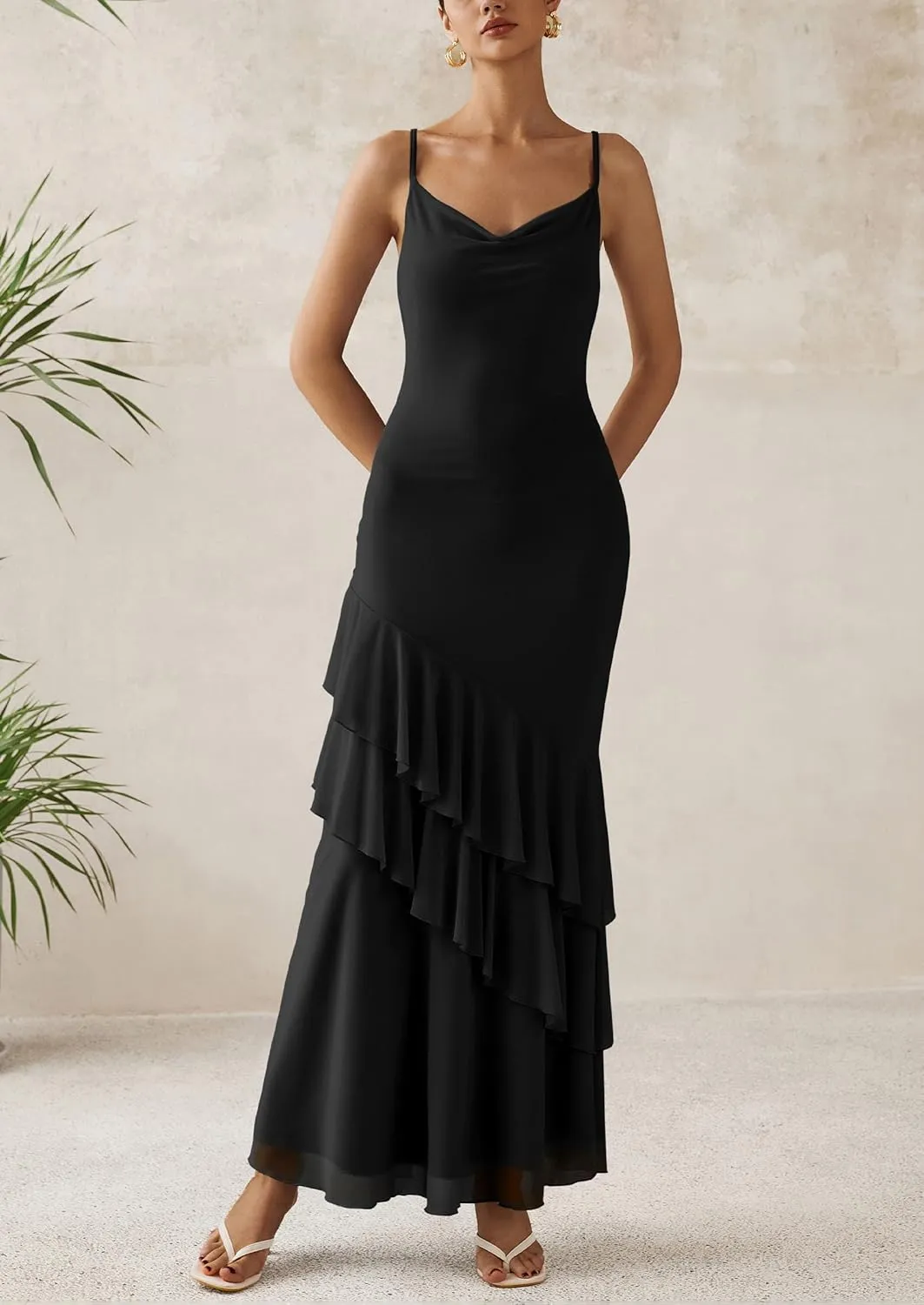 PRETTYGARDEN Maxi Dresses for Women 2025 Floral Beach Sundress Spaghetti Strap Tiered Summer Wedding Guest Long Dress