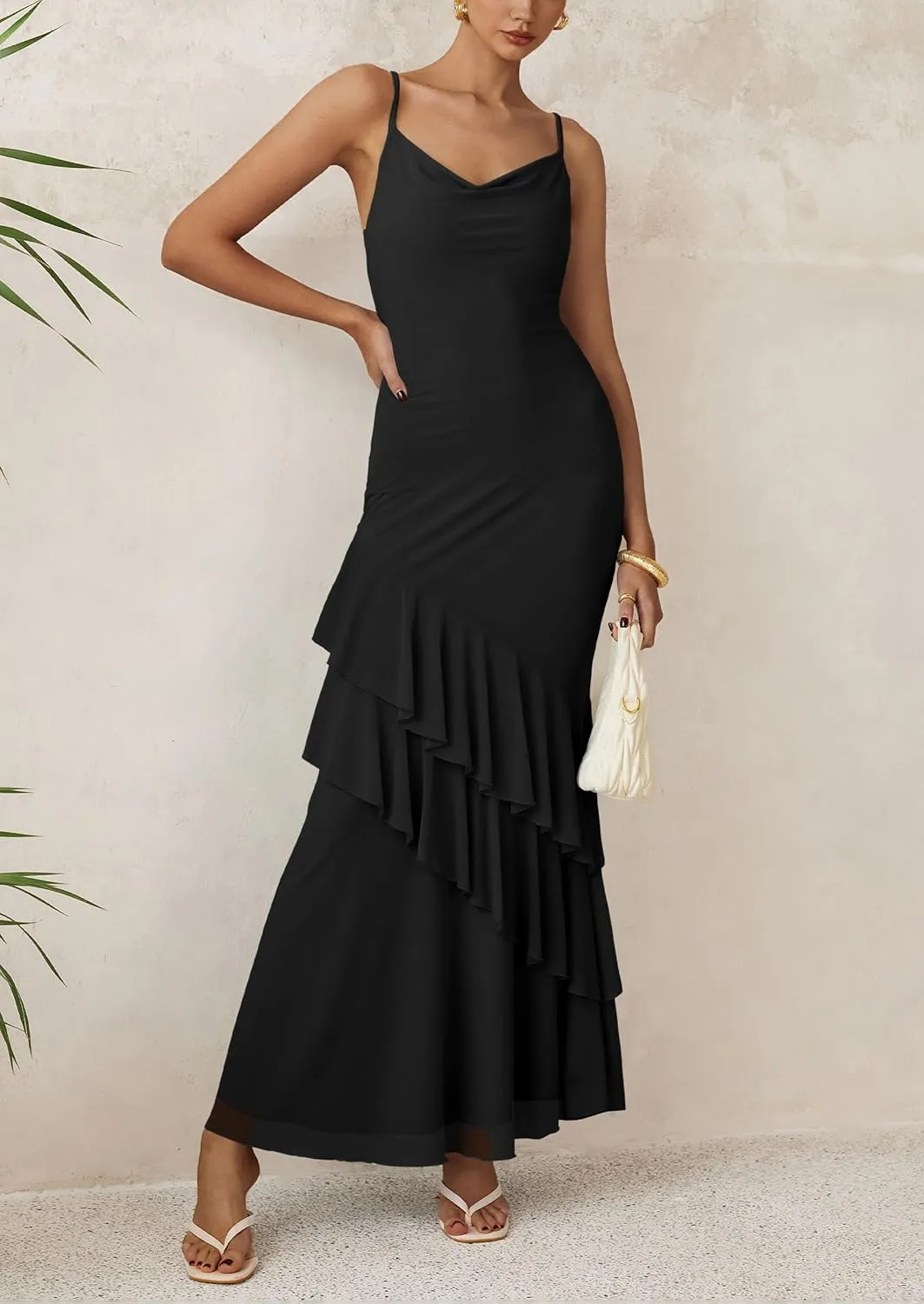 PRETTYGARDEN Maxi Dresses for Women 2025 Floral Beach Sundress Spaghetti Strap Tiered Summer Wedding Guest Long Dress