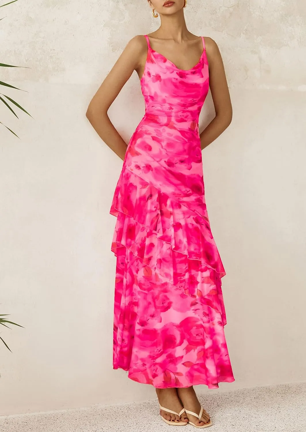 PRETTYGARDEN Maxi Dresses for Women 2025 Floral Beach Sundress Spaghetti Strap Tiered Summer Wedding Guest Long Dress