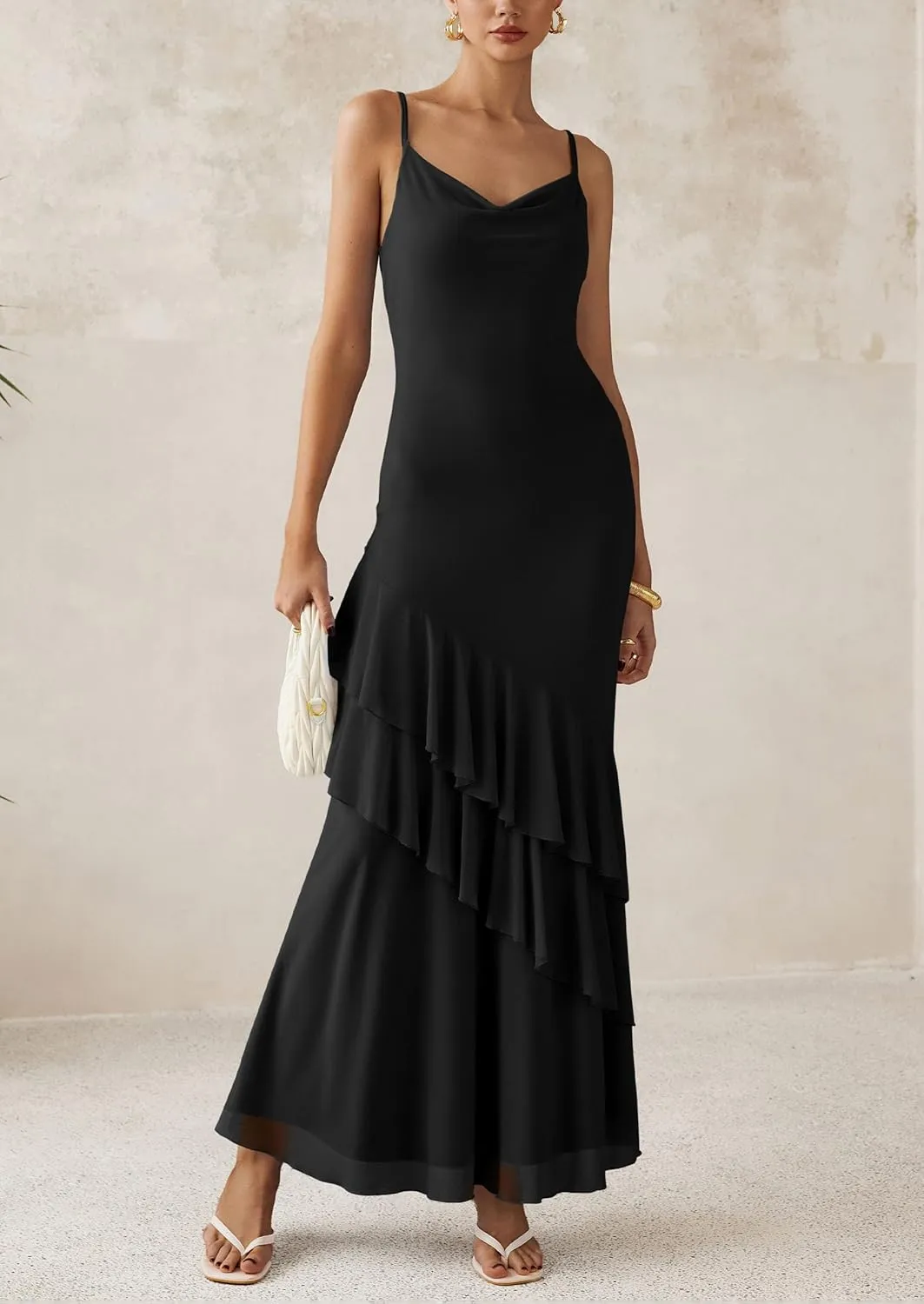 PRETTYGARDEN Maxi Dresses for Women 2025 Floral Beach Sundress Spaghetti Strap Tiered Summer Wedding Guest Long Dress