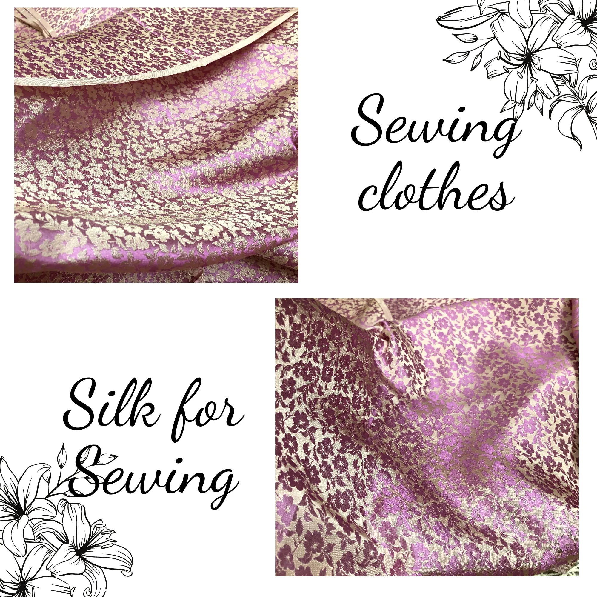 PURE MULBERRY SILK fabric by the yard - Floral silk - Handmade fabric – Dress making – Silk for sewing - Gift for women - Silk apparel fabric