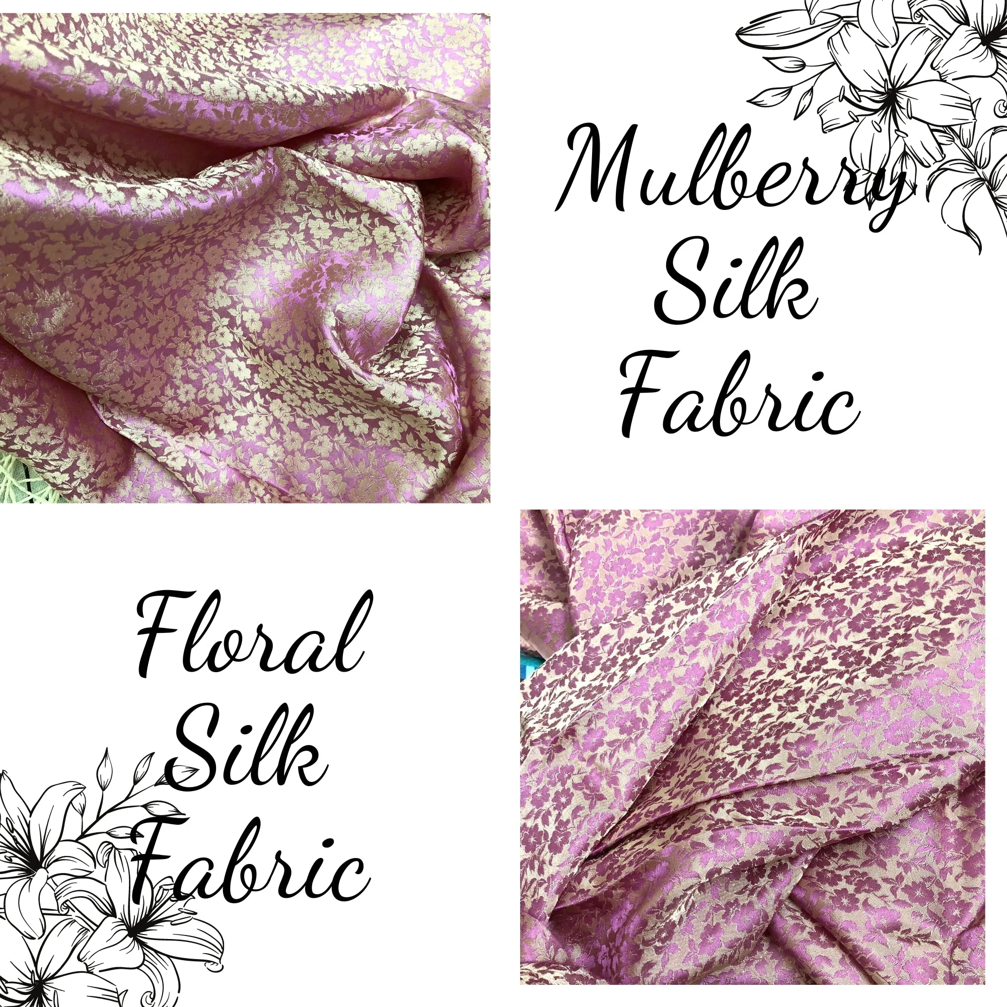 PURE MULBERRY SILK fabric by the yard - Floral silk - Handmade fabric – Dress making – Silk for sewing - Gift for women - Silk apparel fabric