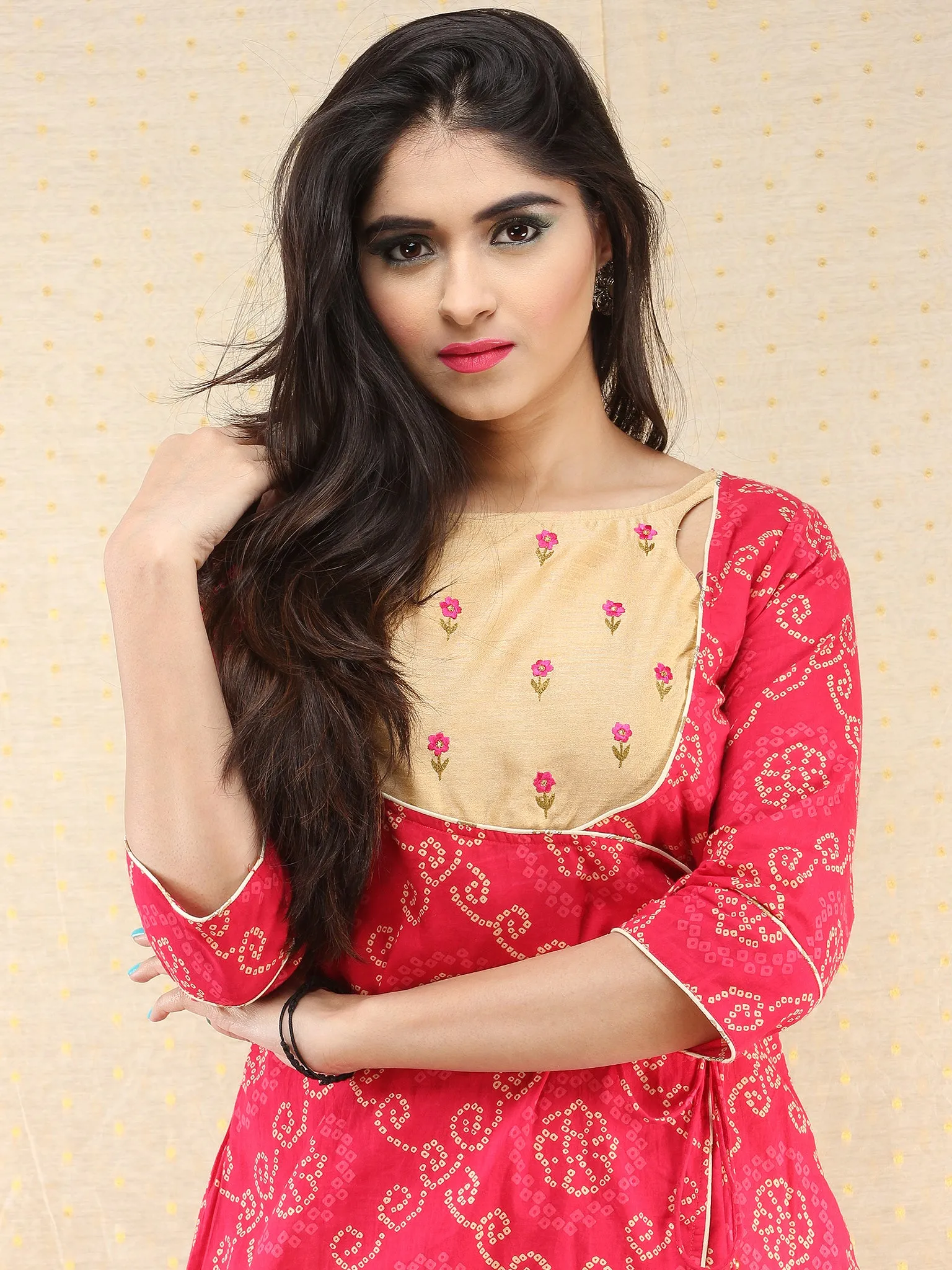 Rafya - Bandhani Printed Angrakha Embroidered Kurta Palazzo Set With Dupatta - SS02f2053