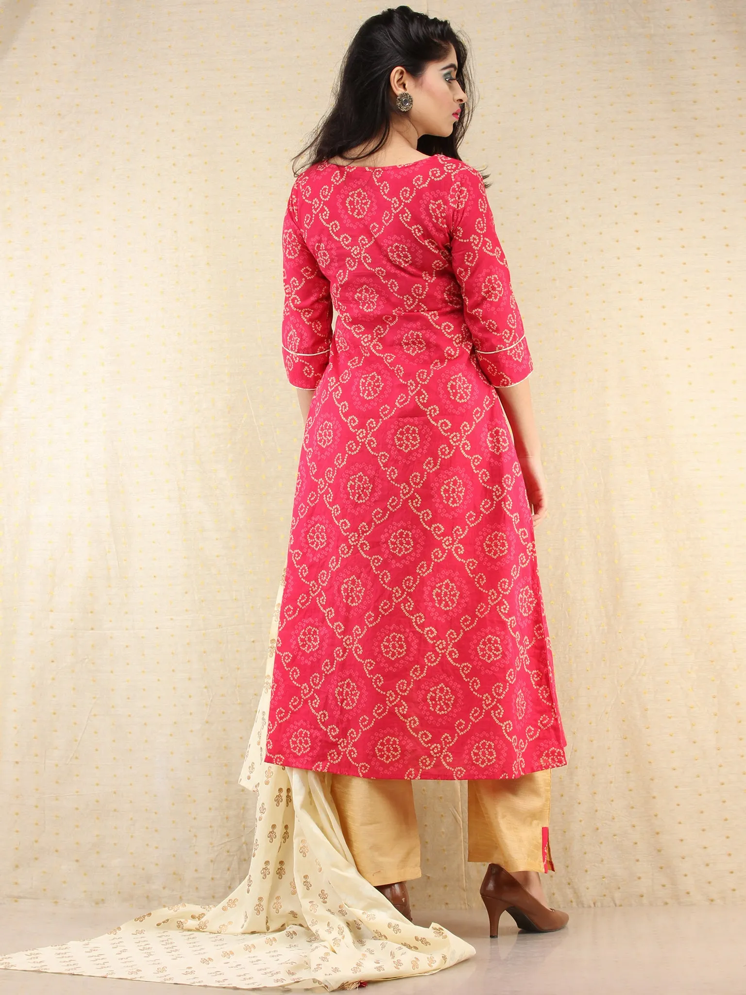 Rafya - Bandhani Printed Angrakha Embroidered Kurta Palazzo Set With Dupatta - SS02f2053