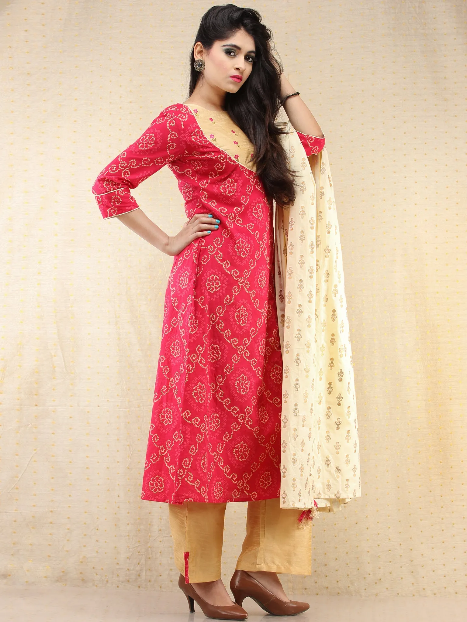 Rafya - Bandhani Printed Angrakha Embroidered Kurta Palazzo Set With Dupatta - SS02f2053