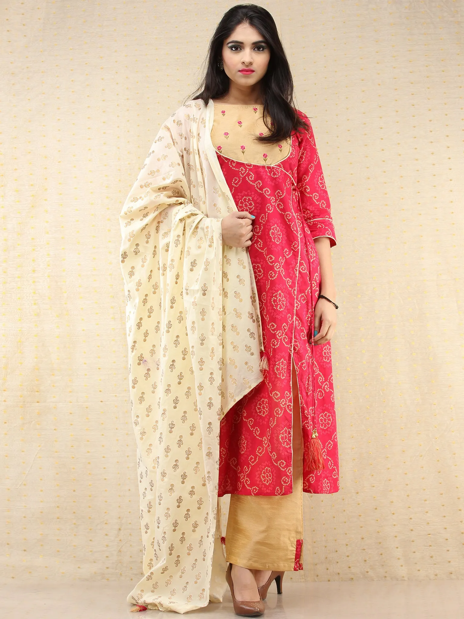 Rafya - Bandhani Printed Angrakha Embroidered Kurta Palazzo Set With Dupatta - SS02f2053