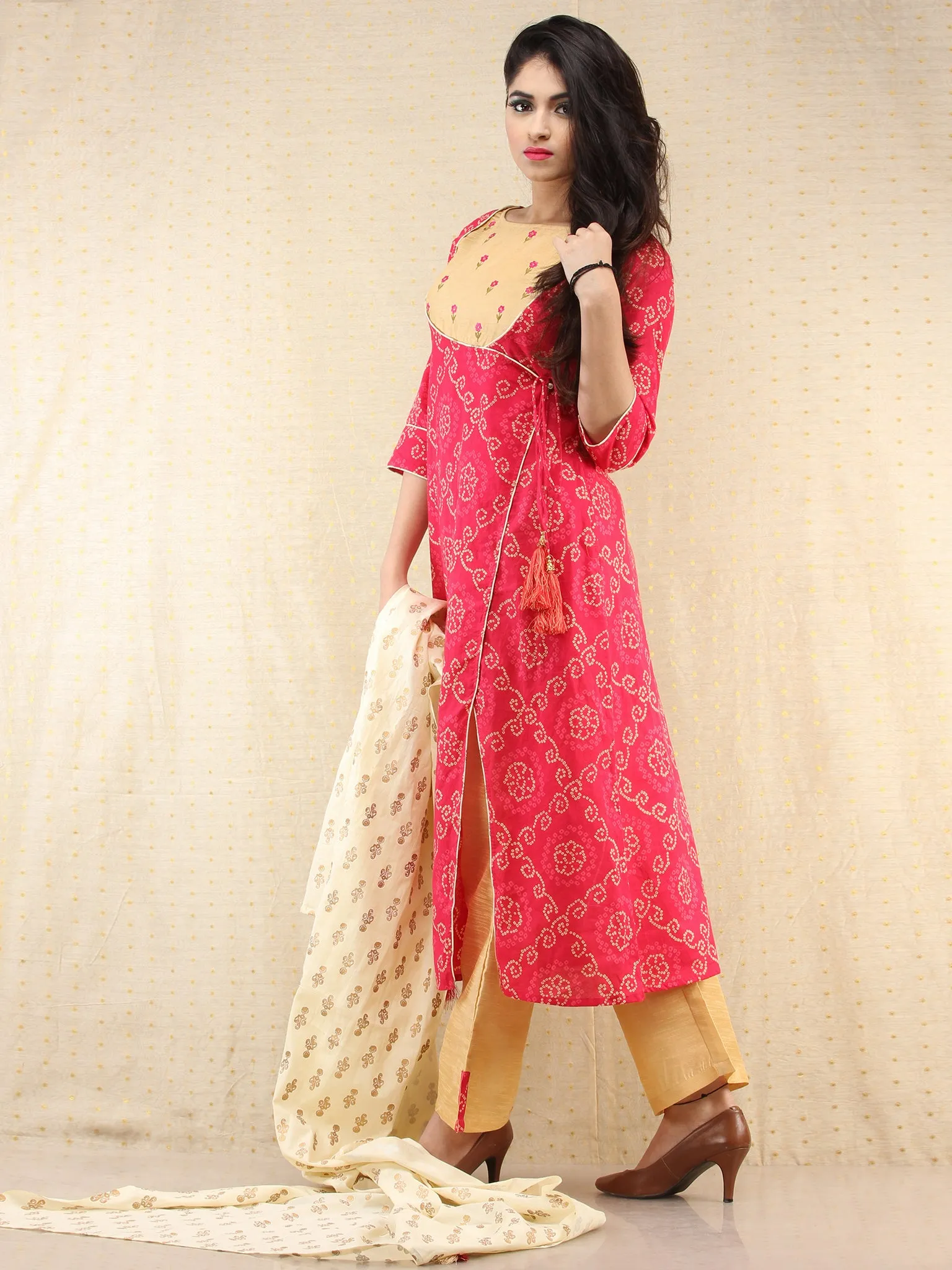Rafya - Bandhani Printed Angrakha Embroidered Kurta Palazzo Set With Dupatta - SS02f2053