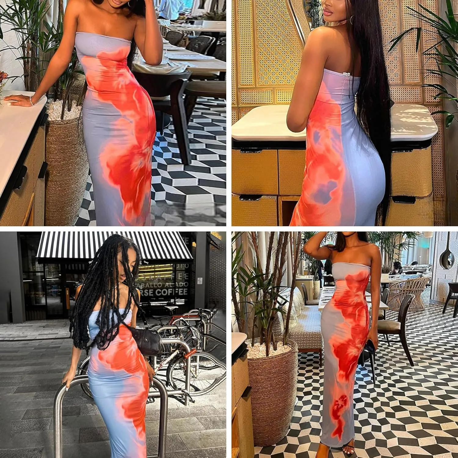 RARITYUS Women's Floral Printed Strapless Maxi Dress Sexy Slit Back Tube Top Dress Summer Beach Bodycon Dresses