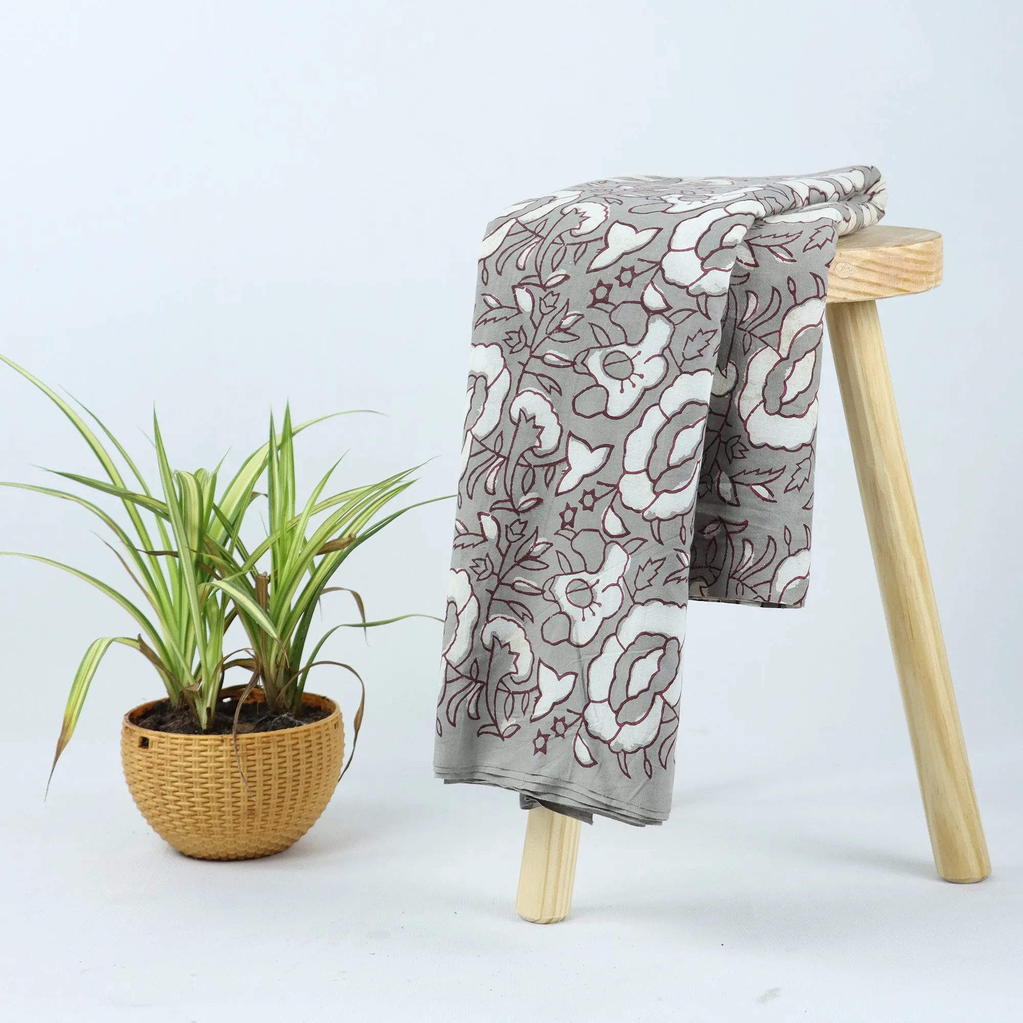 Red Abstract Block Print Cotton Fabric Material