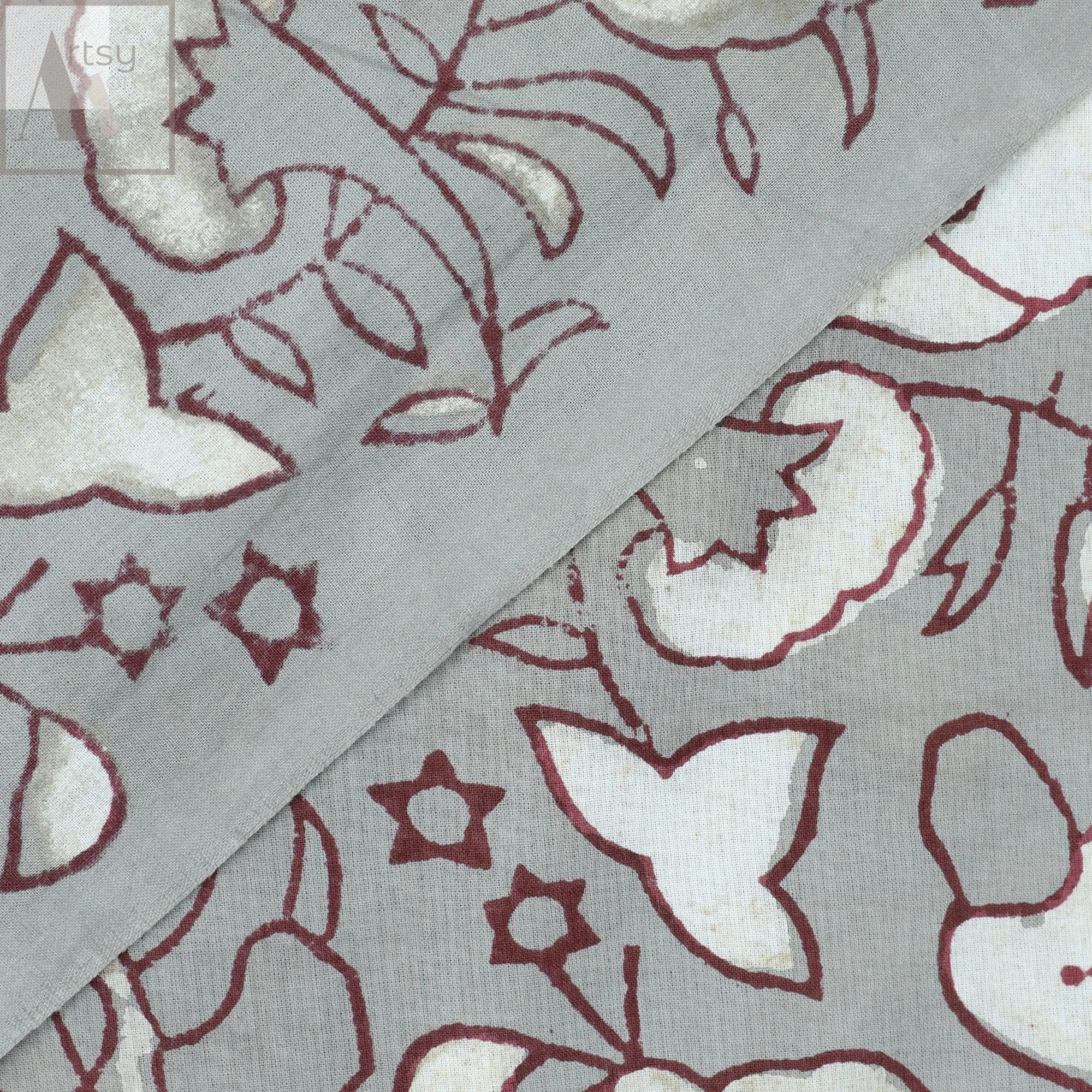 Red Abstract Block Print Cotton Fabric Material