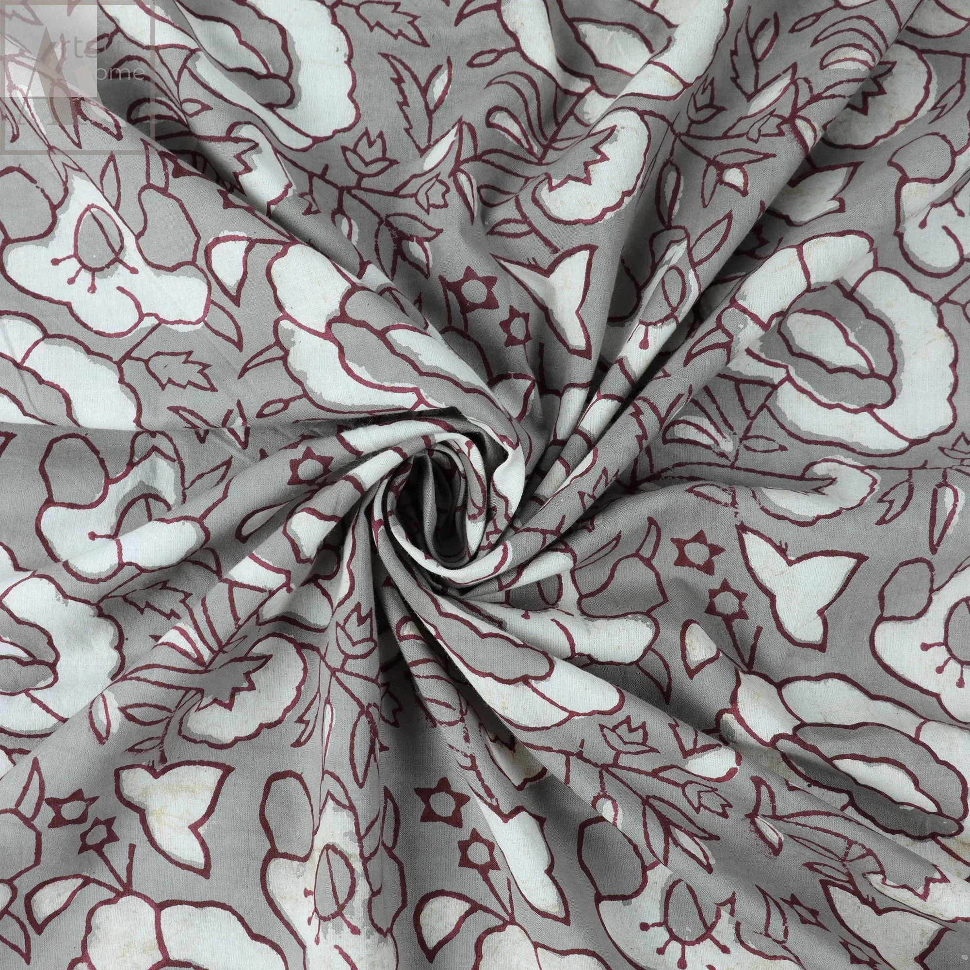 Red Abstract Block Print Cotton Fabric Material