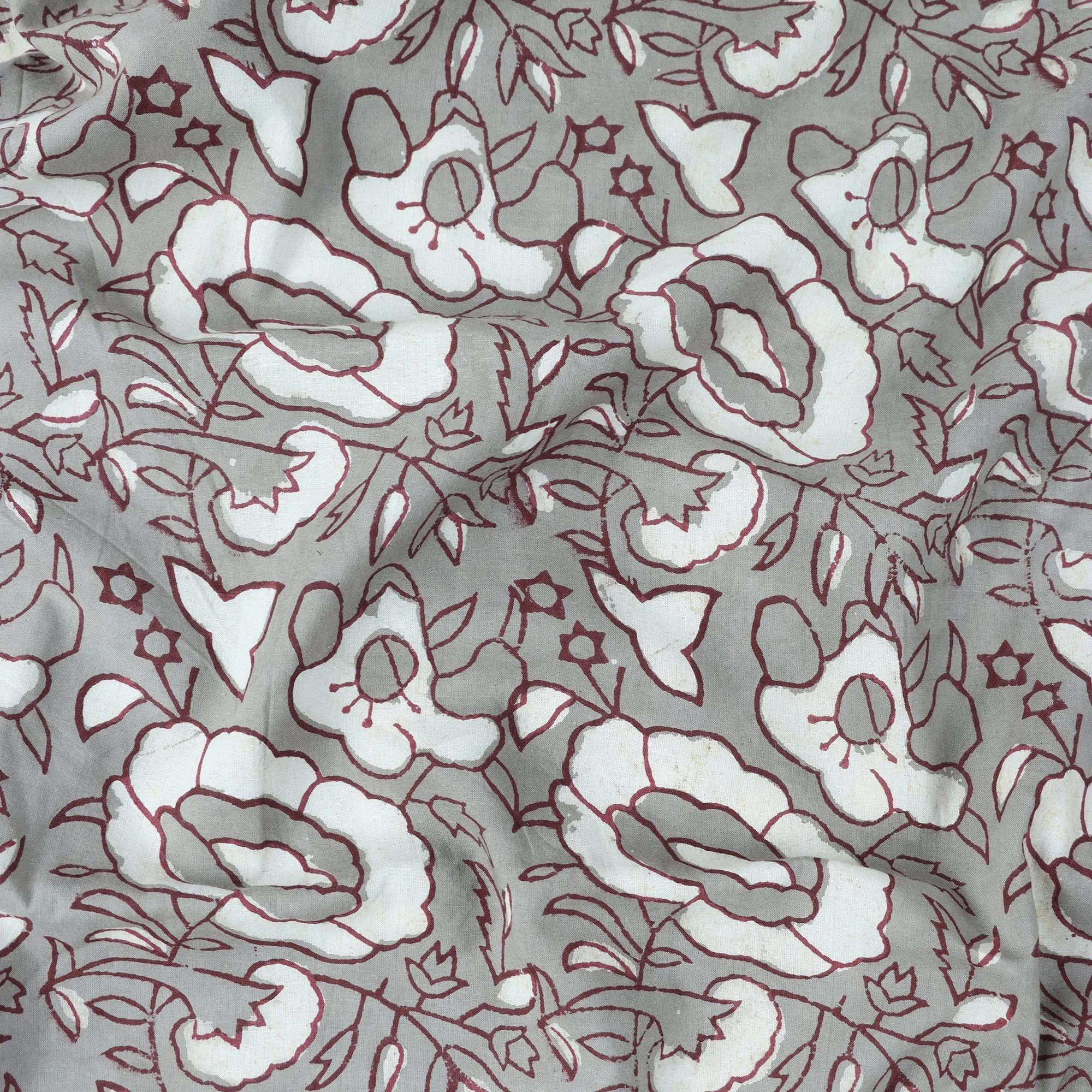 Red Abstract Block Print Cotton Fabric Material