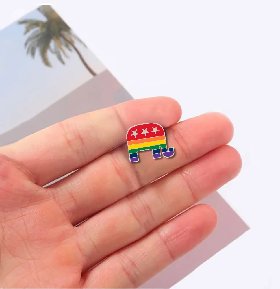 Republican Elephant Rainbow Striped Pins