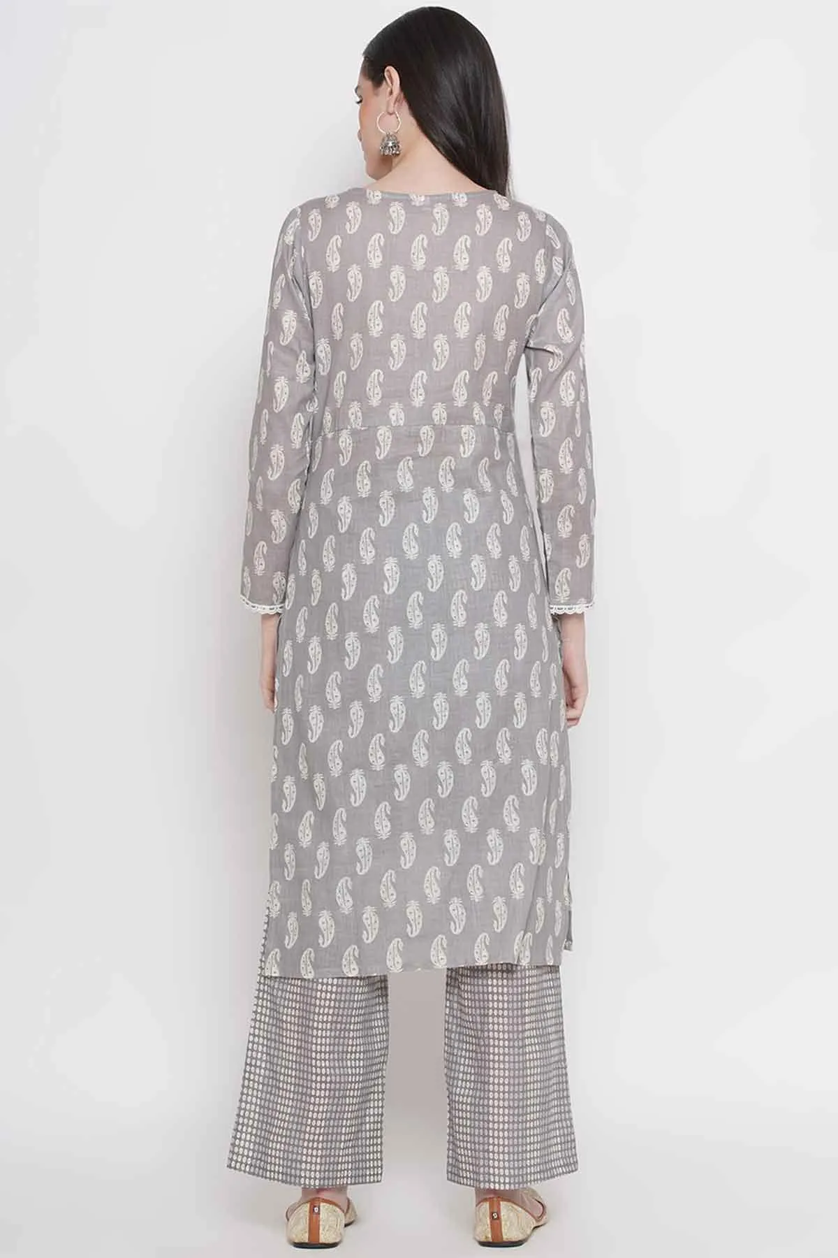 Riwaaz Light Grey Paisley Kurta Set
