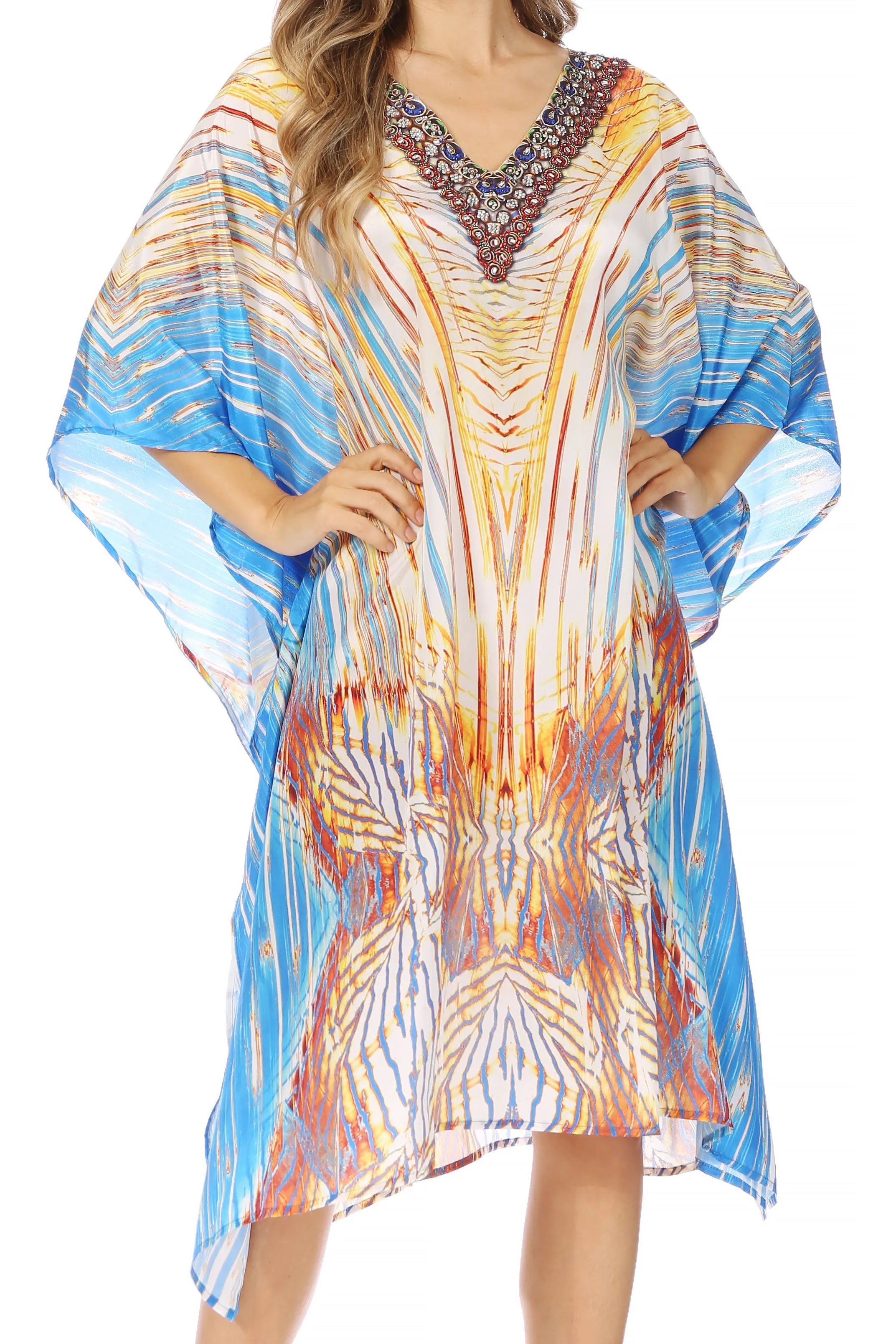 Sakkas MiuMiu Ligthweight Summer Printed Short Caftan Dress / Cover Up