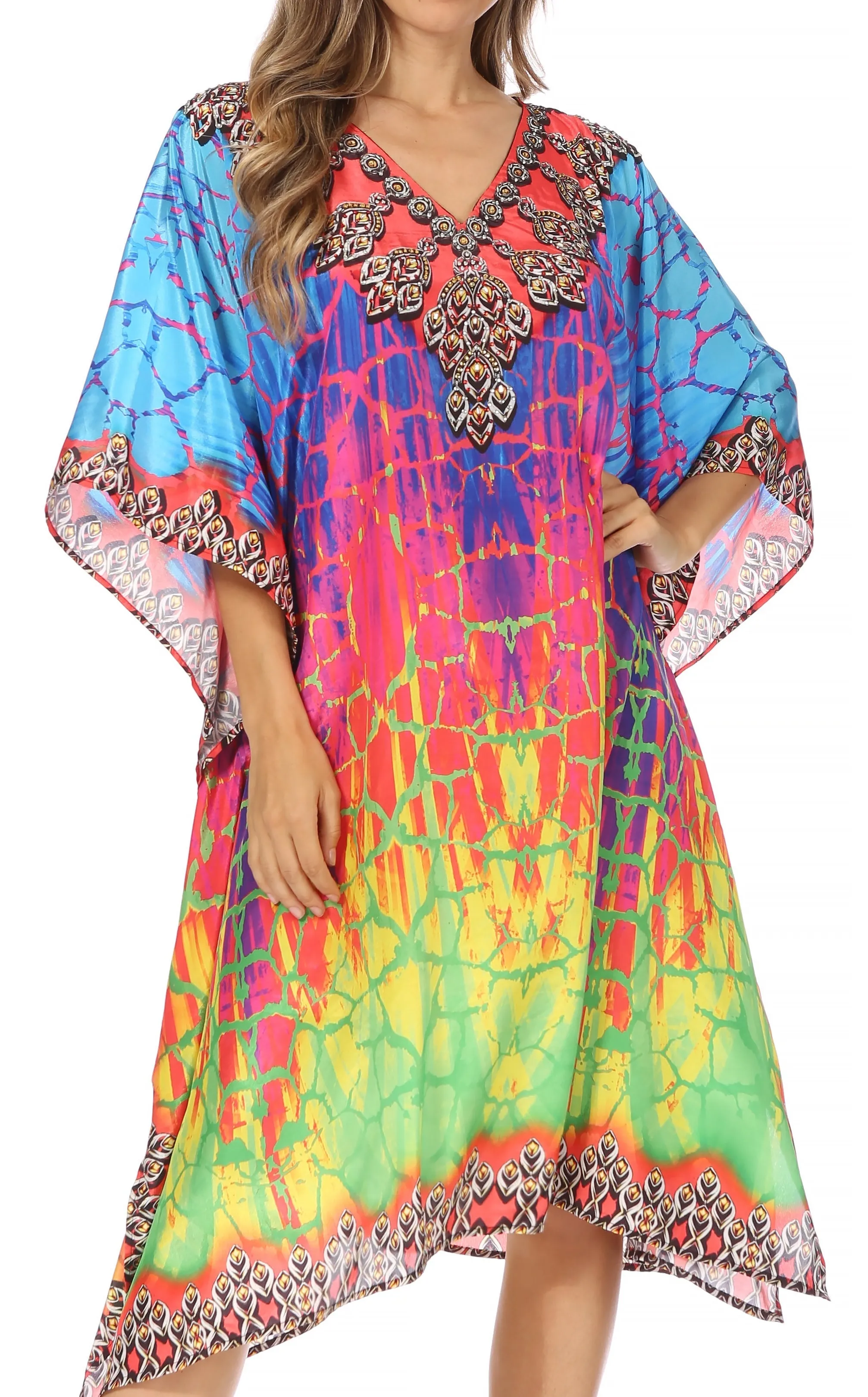 Sakkas MiuMiu Ligthweight Summer Printed Short Caftan Dress / Cover Up