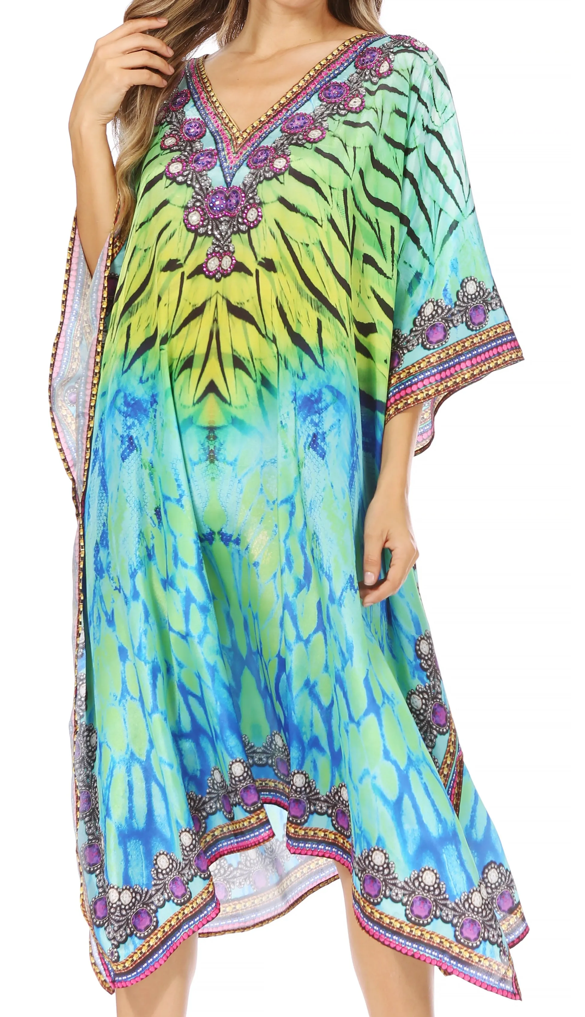 Sakkas MiuMiu Ligthweight Summer Printed Short Caftan Dress / Cover Up