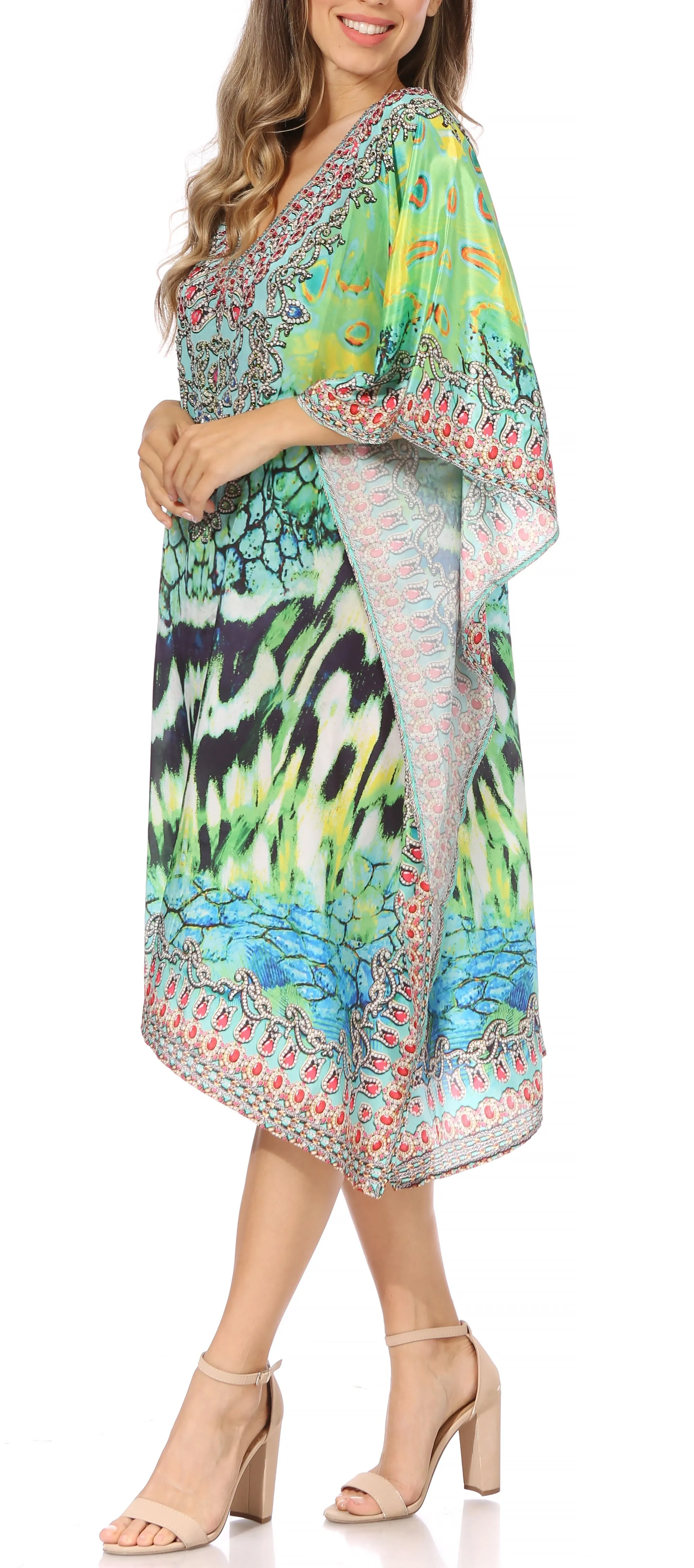 Sakkas MiuMiu Ligthweight Summer Printed Short Caftan Dress / Cover Up