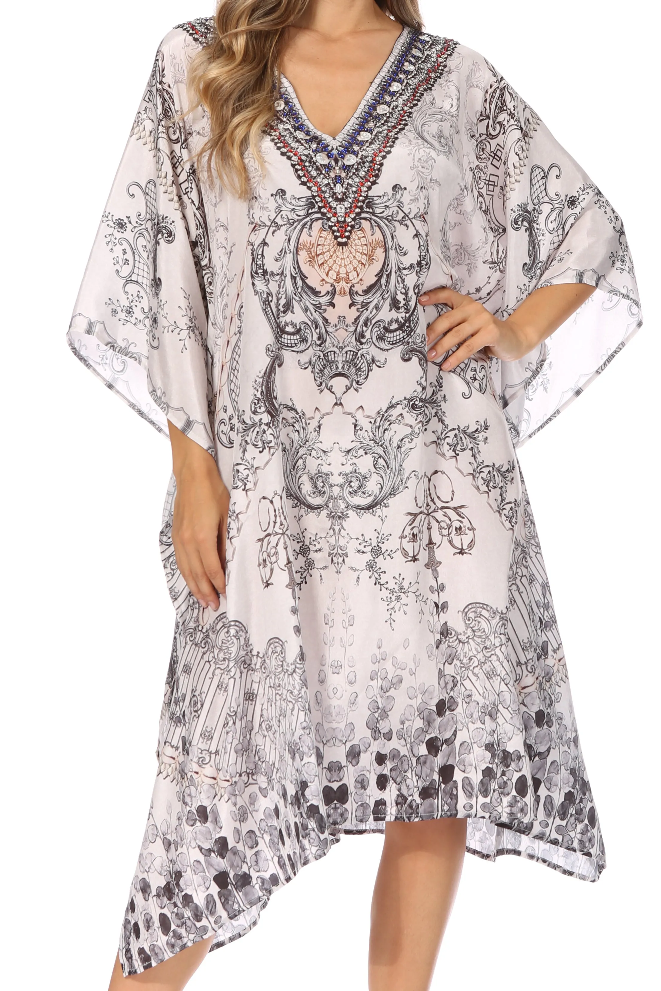 Sakkas MiuMiu Ligthweight Summer Printed Short Caftan Dress / Cover Up