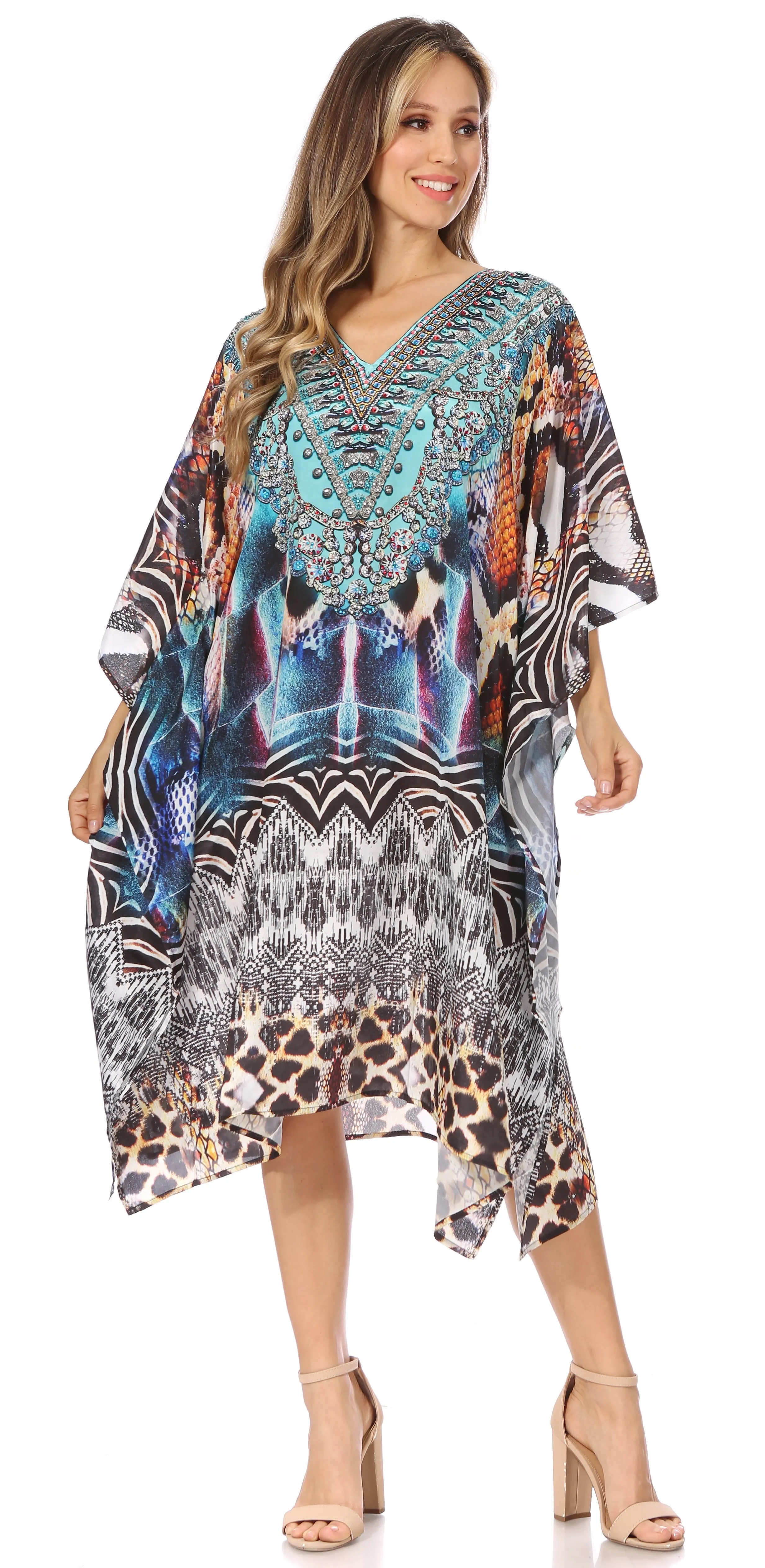 Sakkas MiuMiu Ligthweight Summer Printed Short Caftan Dress / Cover Up