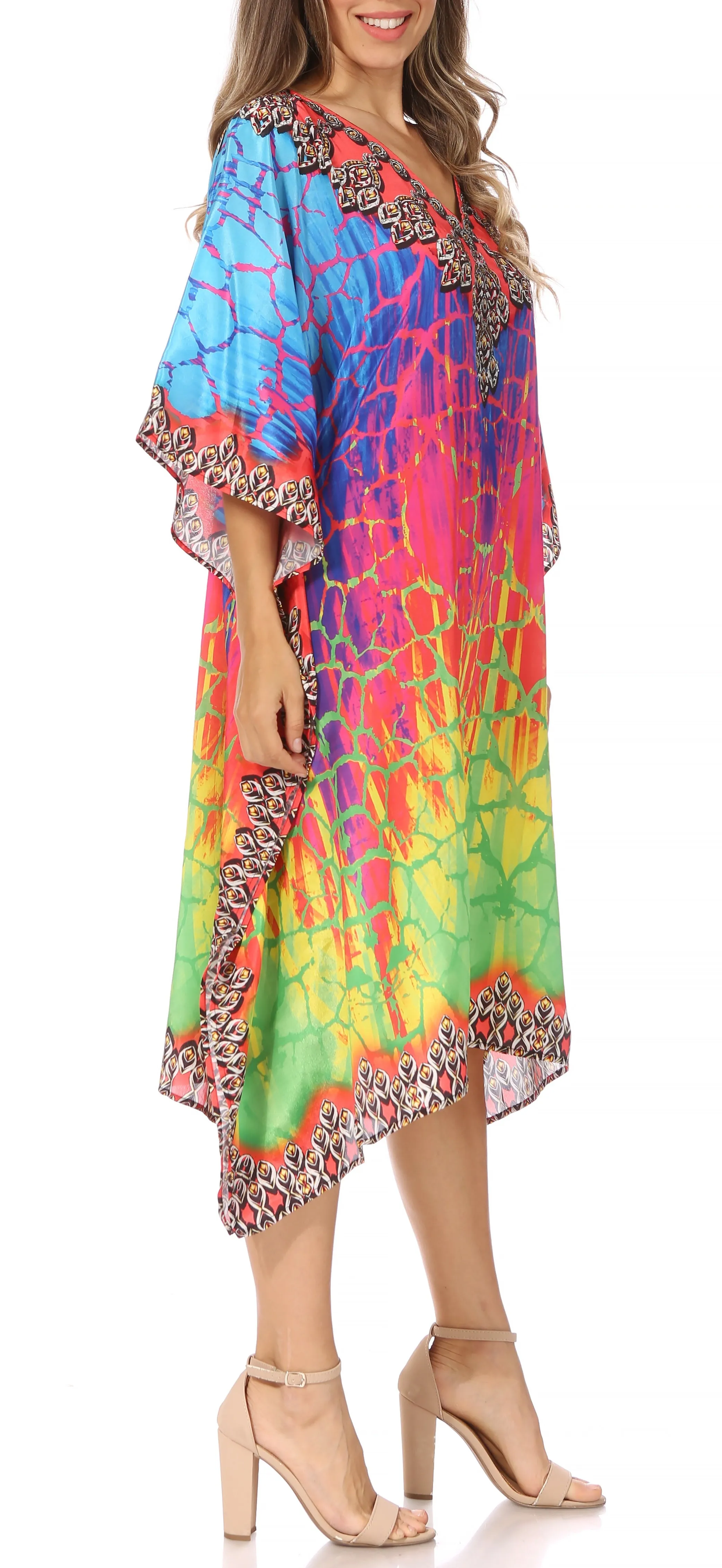 Sakkas MiuMiu Ligthweight Summer Printed Short Caftan Dress / Cover Up