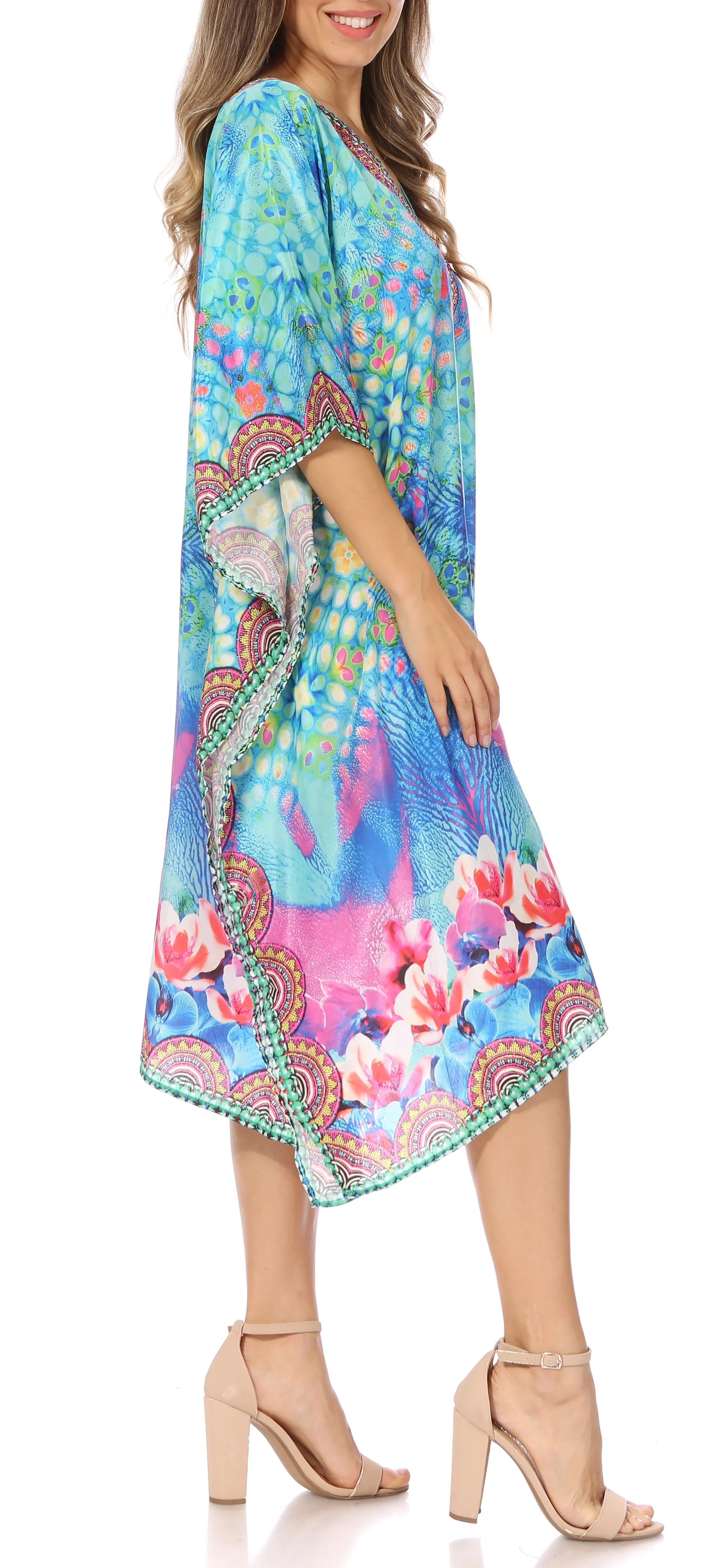 Sakkas MiuMiu Ligthweight Summer Printed Short Caftan Dress / Cover Up