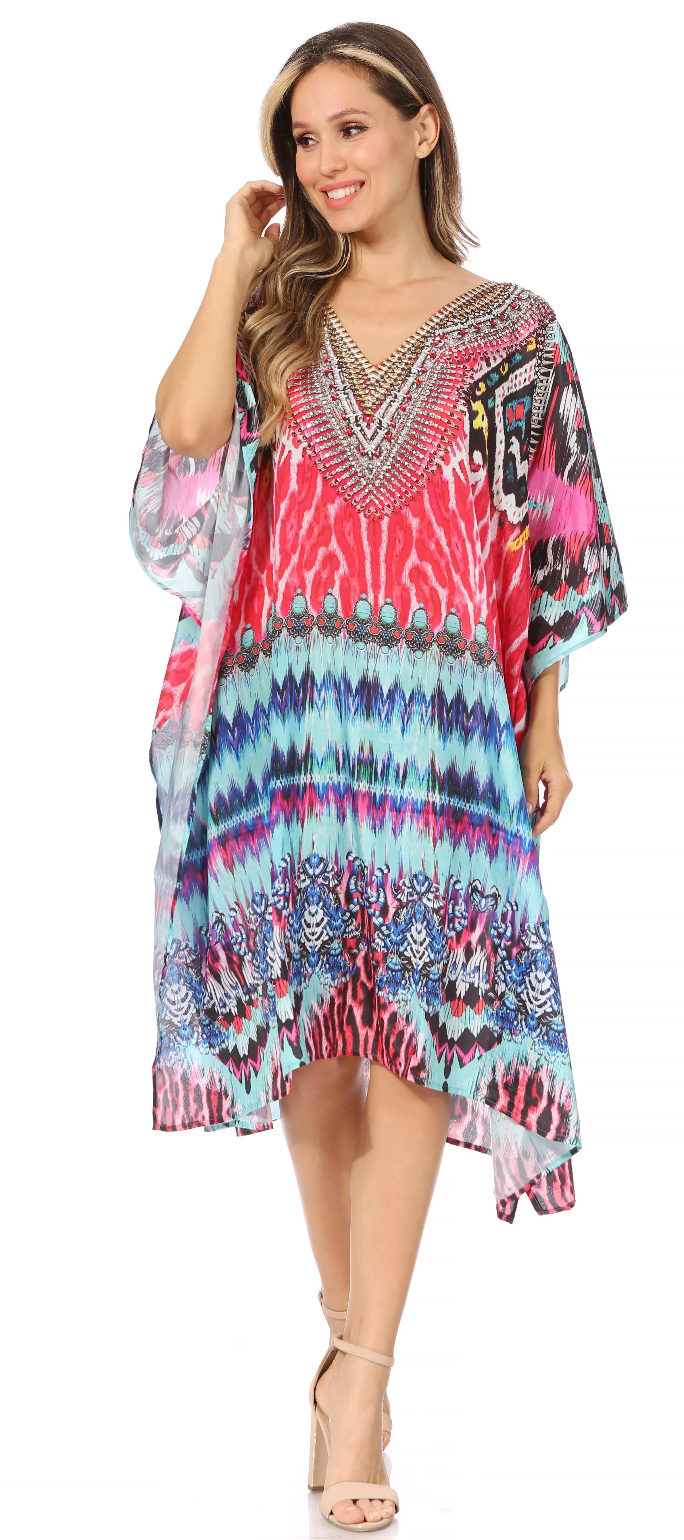 Sakkas MiuMiu Ligthweight Summer Printed Short Caftan Dress / Cover Up