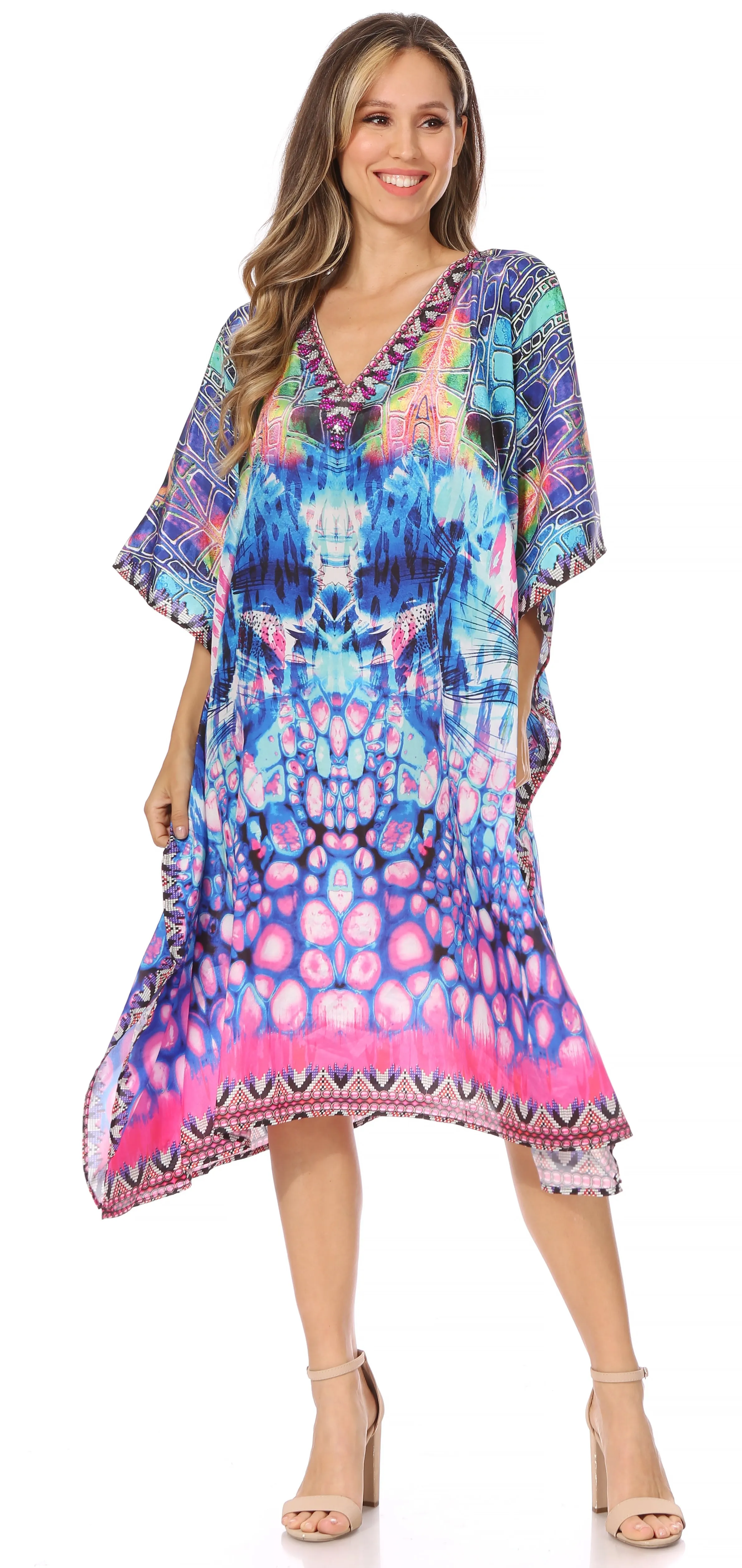 Sakkas MiuMiu Ligthweight Summer Printed Short Caftan Dress / Cover Up