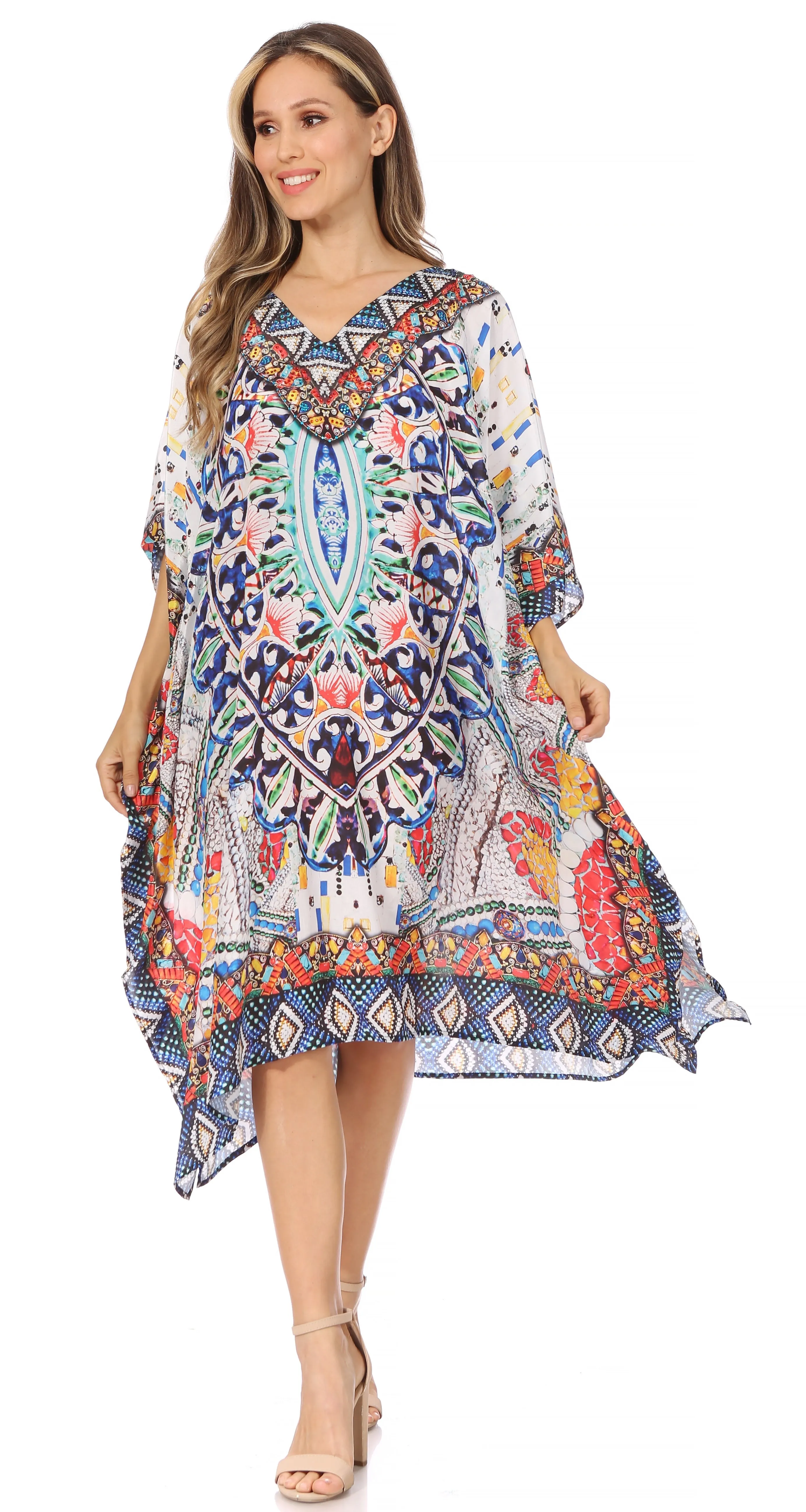 Sakkas MiuMiu Ligthweight Summer Printed Short Caftan Dress / Cover Up