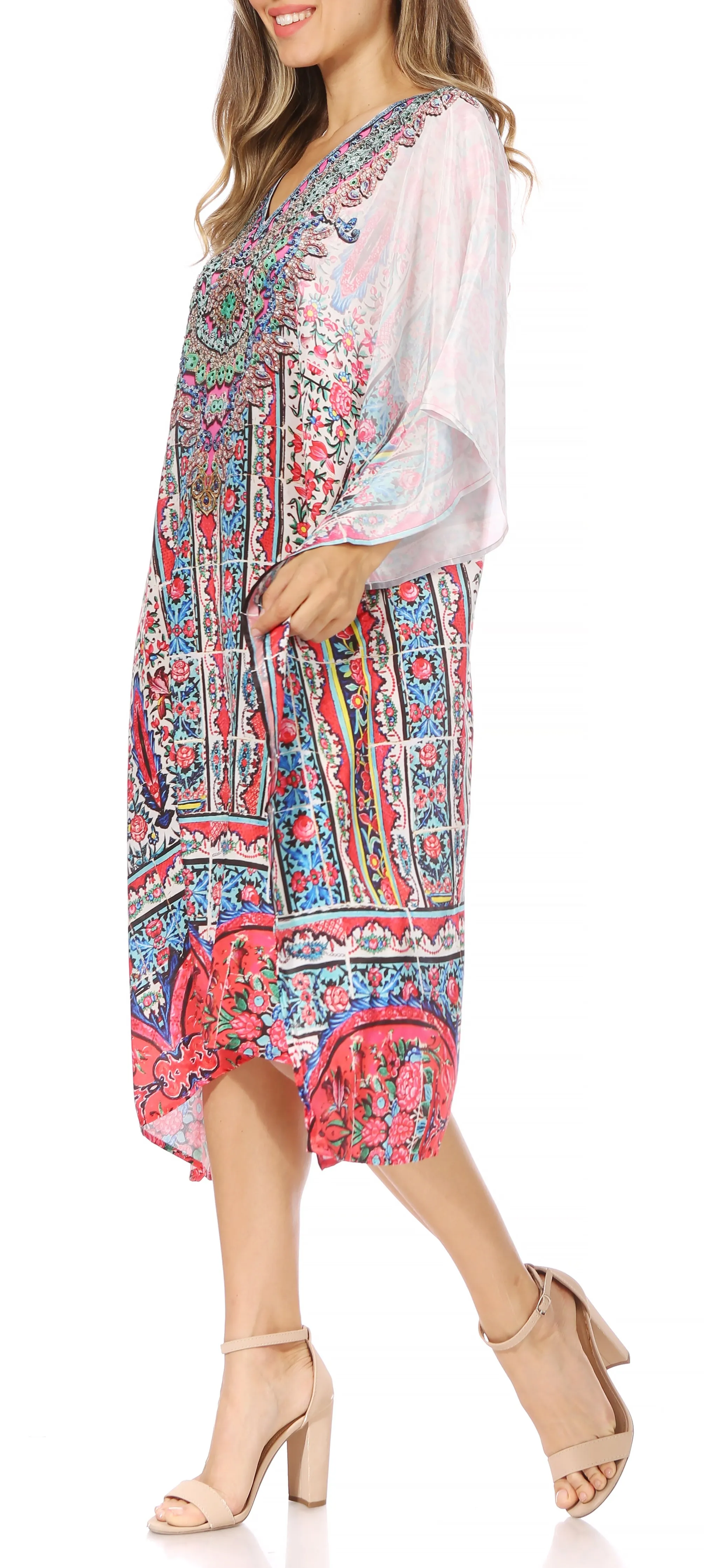 Sakkas MiuMiu Ligthweight Summer Printed Short Caftan Dress / Cover Up