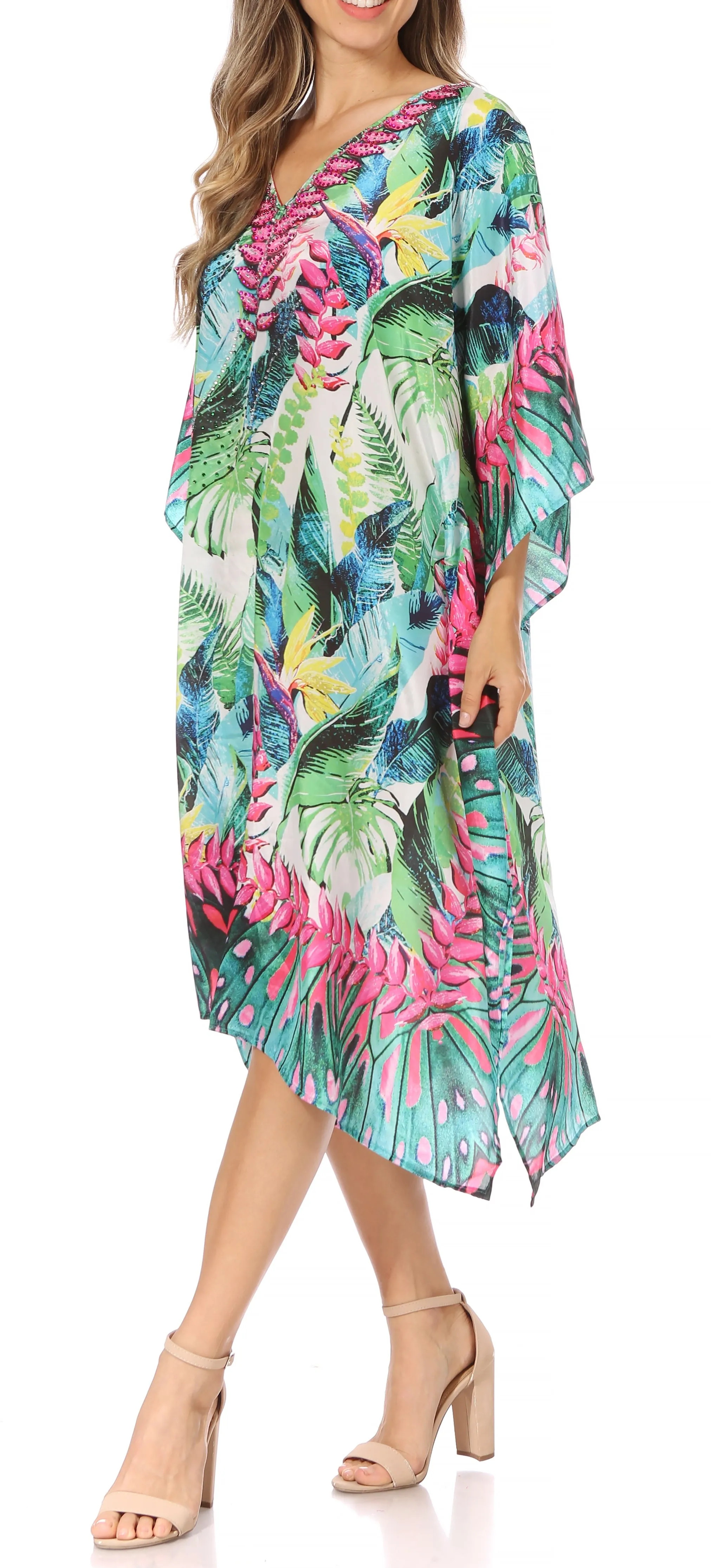 Sakkas MiuMiu Ligthweight Summer Printed Short Caftan Dress / Cover Up