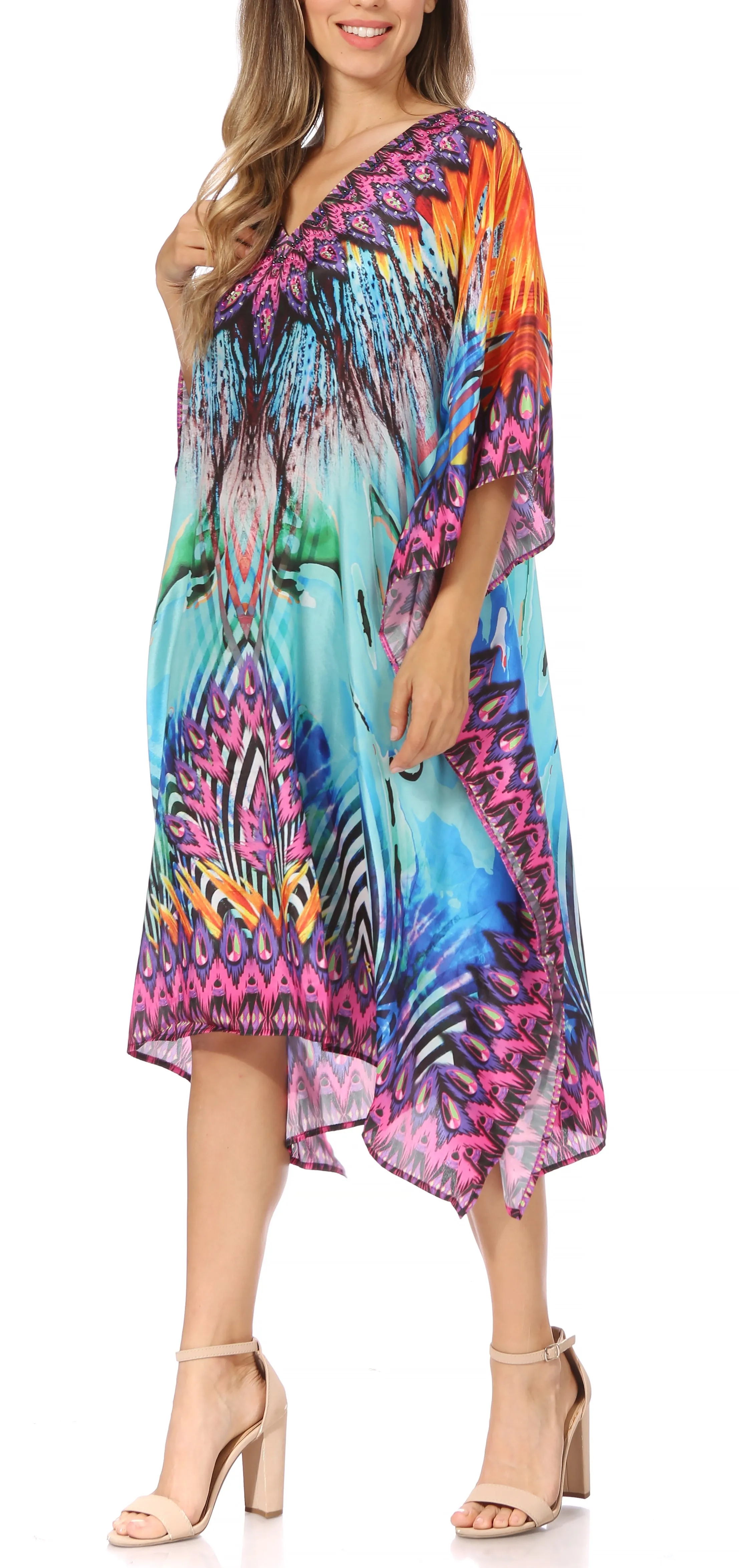 Sakkas MiuMiu Ligthweight Summer Printed Short Caftan Dress / Cover Up
