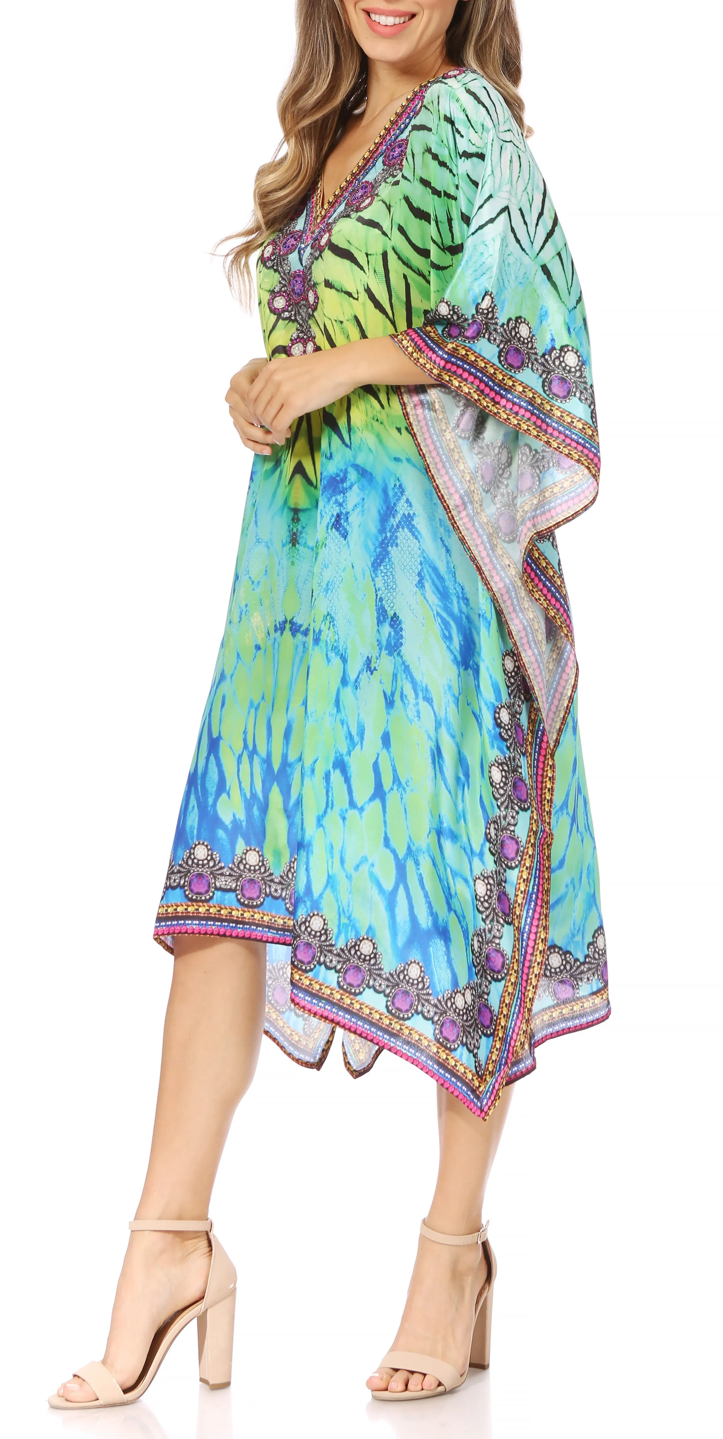 Sakkas MiuMiu Ligthweight Summer Printed Short Caftan Dress / Cover Up
